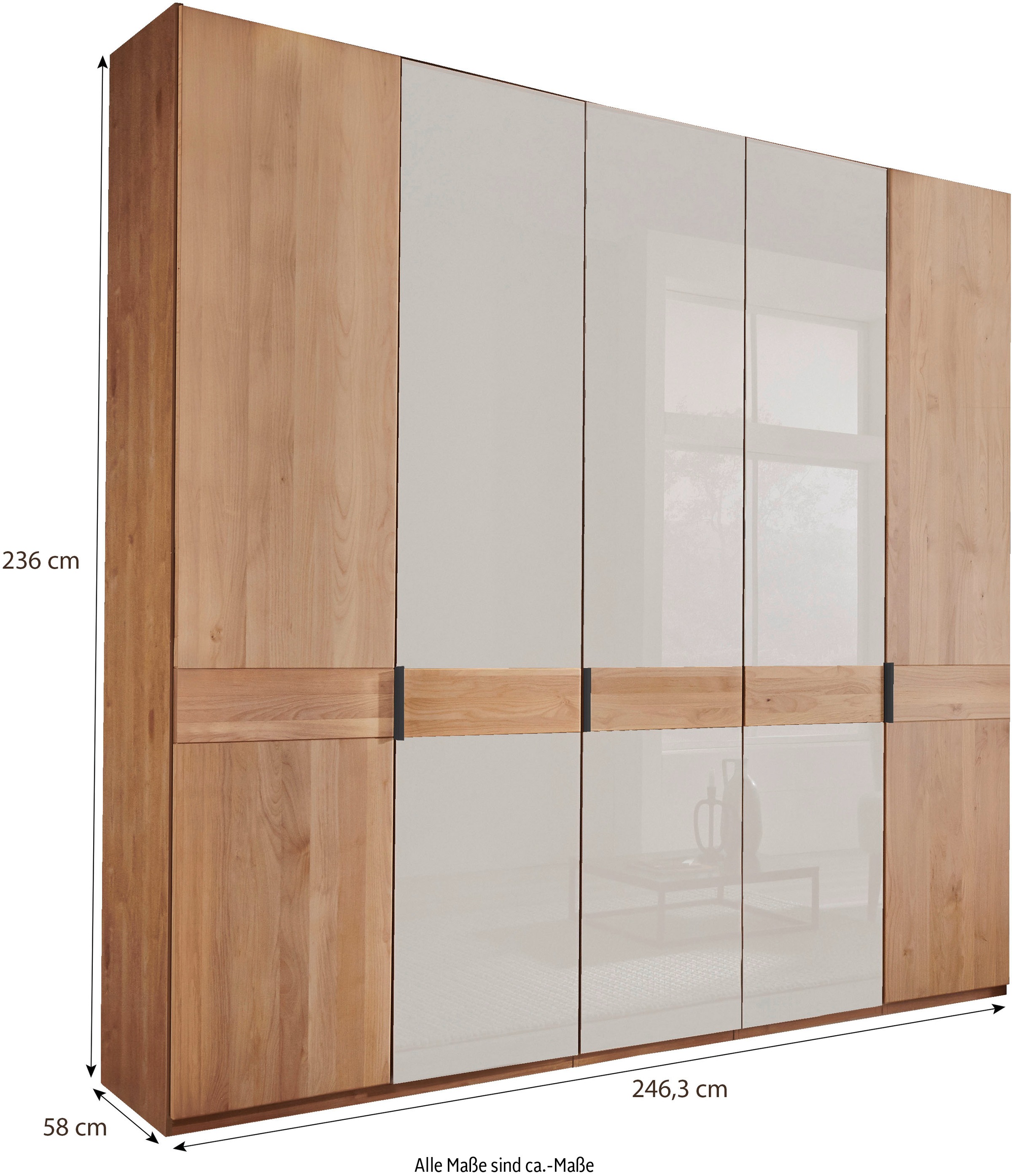 WIEMANN Drehtürenschrank »Cardiff, Massivholztüren in Kombination mit Glas- oder Spiegeltüren«, (4 Breiten, 2 Höhen 216/236cm auswählbar), hochwertiges Design in langlebiger Qualität, viel Stauraum