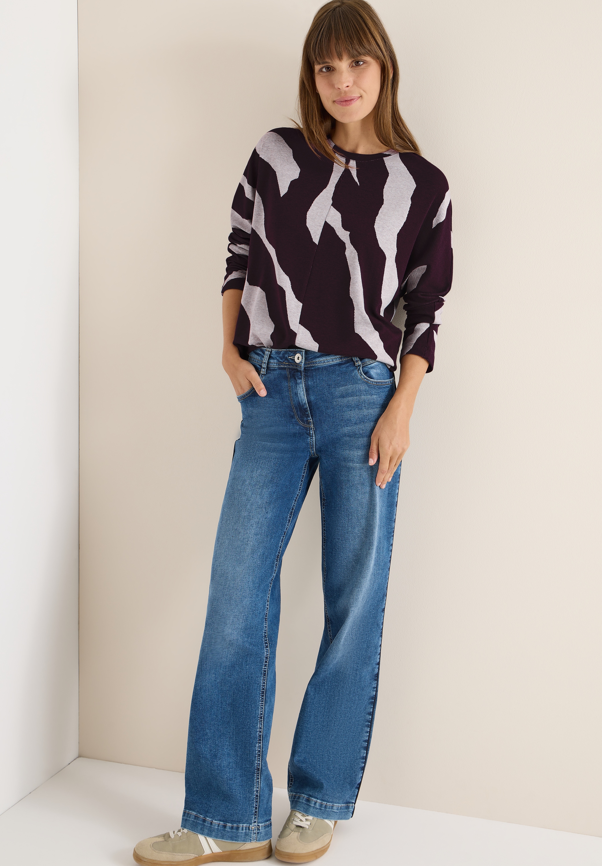 Cecil Rundhalspullover mit grafischem Allover-Print