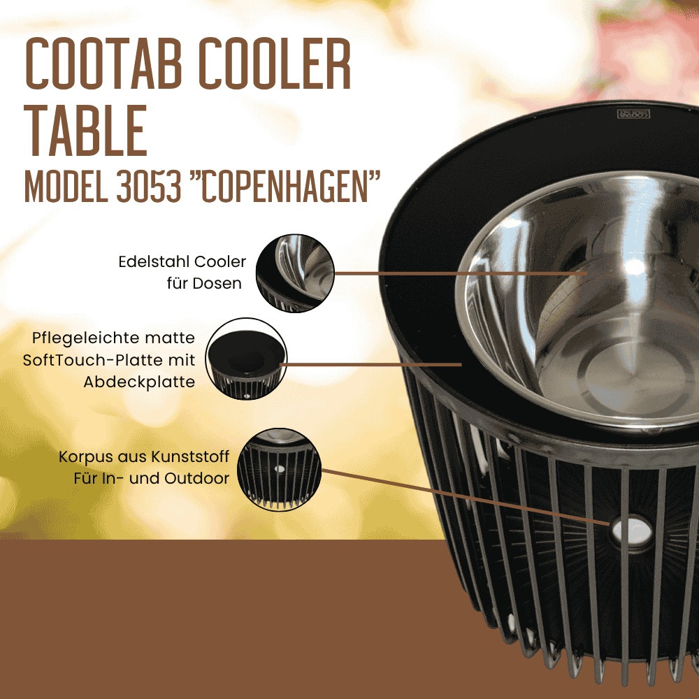 Beistelltisch COOTAB COOLER TABLE "4-in-1 Loungetisch mit Edelstahl-Kühler Copenhagen 45 cm schwarz", schwarz, B:45cm H:45cm, Tische, Beistelltisch, Wetterfest, Pflegeleicht, Hitzebeständig, Stapelbar 2