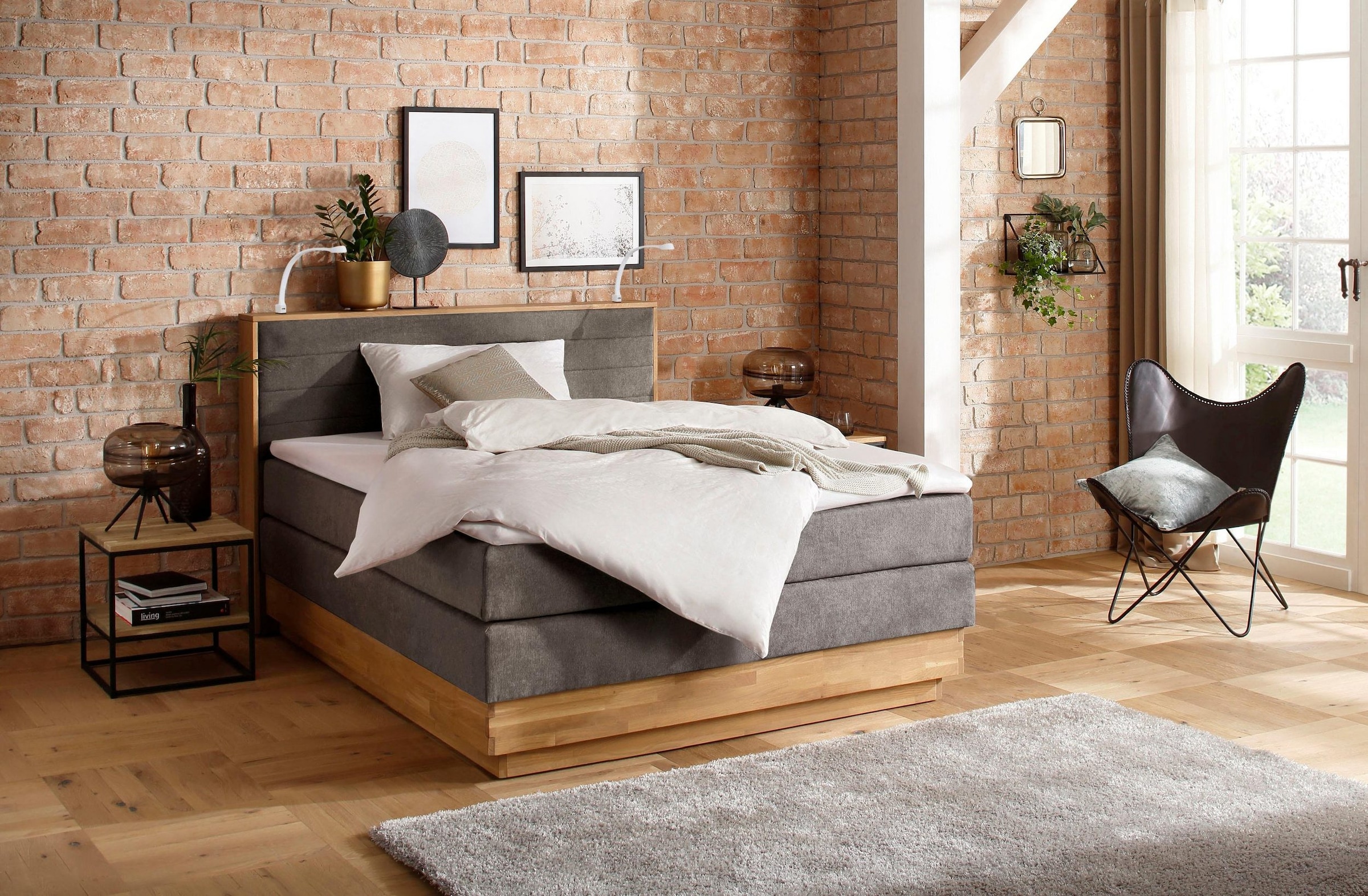 Home affaire Boxspringbett "Cavan", Eiche, inkl. Bettkasten & Topper, versc günstig online kaufen