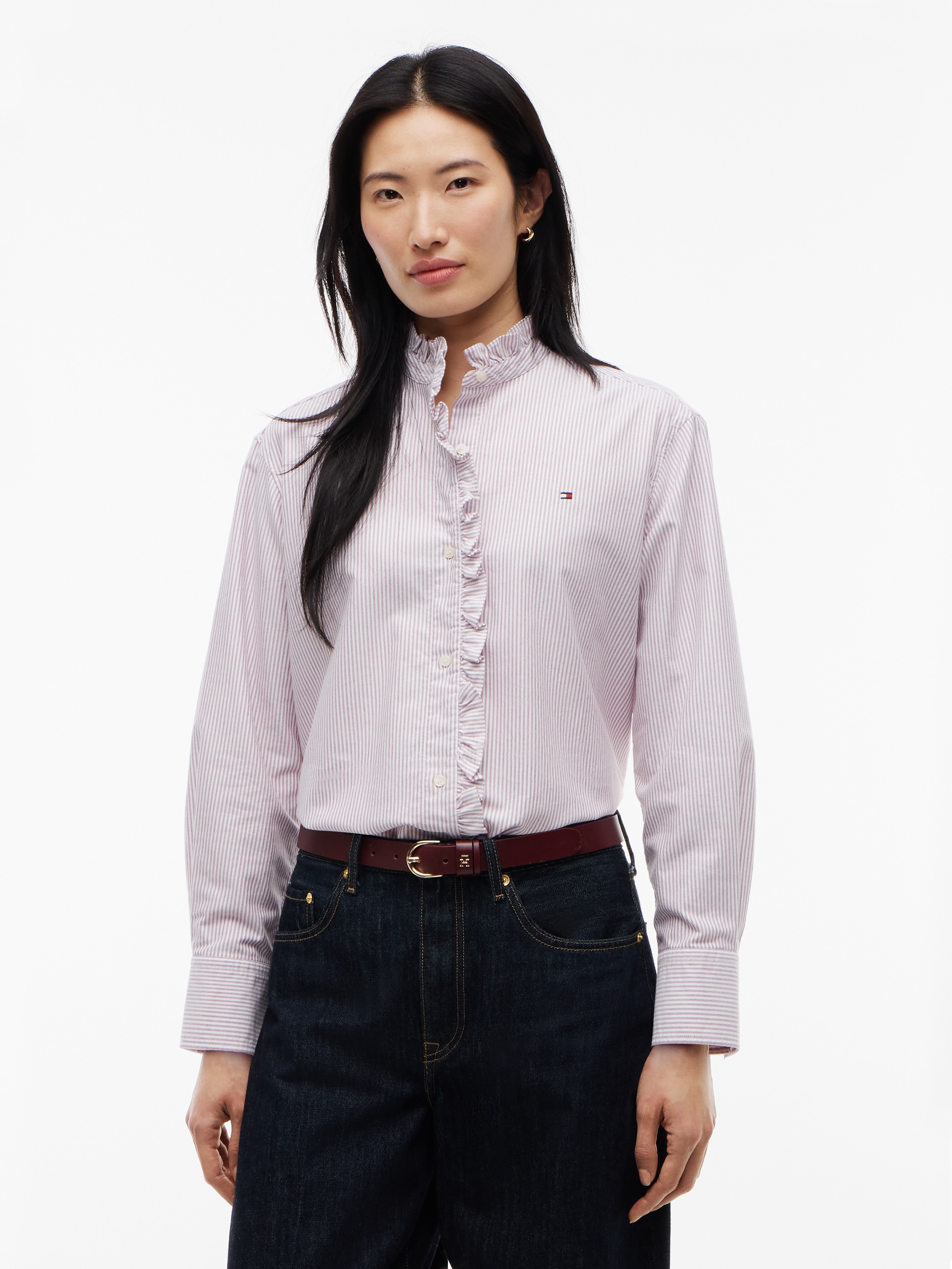 Tommy Hilfiger Langarmbluse "OXFORD RUFFLES RELAXED LS SHIRT" Baumwolle, relaxed fit, mit Rüschen Detail