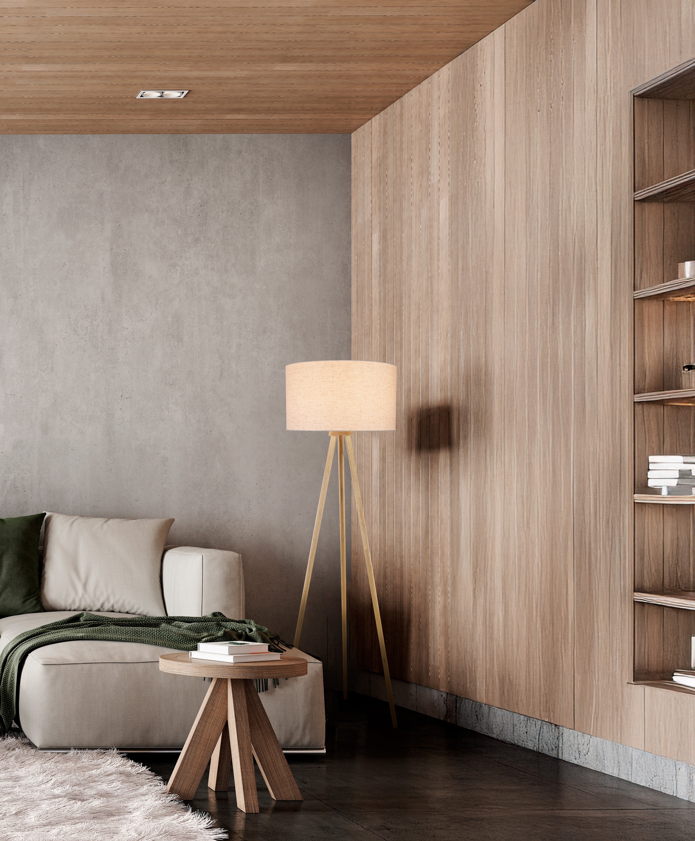 OTTO home Stehlampe »Torell« E27 1 Stk. Schirm mit Leinenbezug, Dreibein Holz, 1x E27 exkl., Zuleitung 300cm