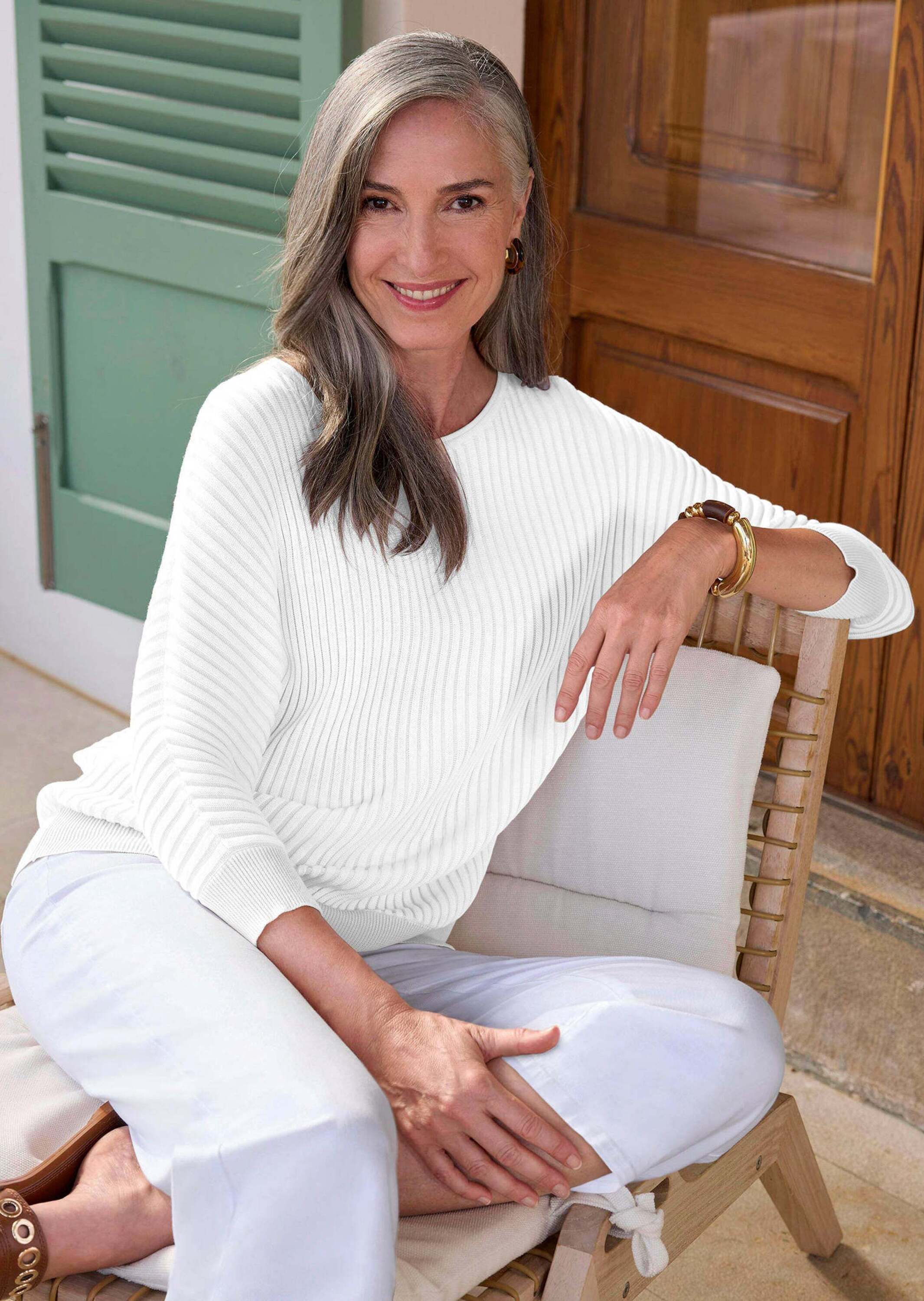 Thumbnail - GOLDNER Rundhalspullover "Baumwollmix mit Fledermausärmeln und Rippstruktur" keine/nicht relevant