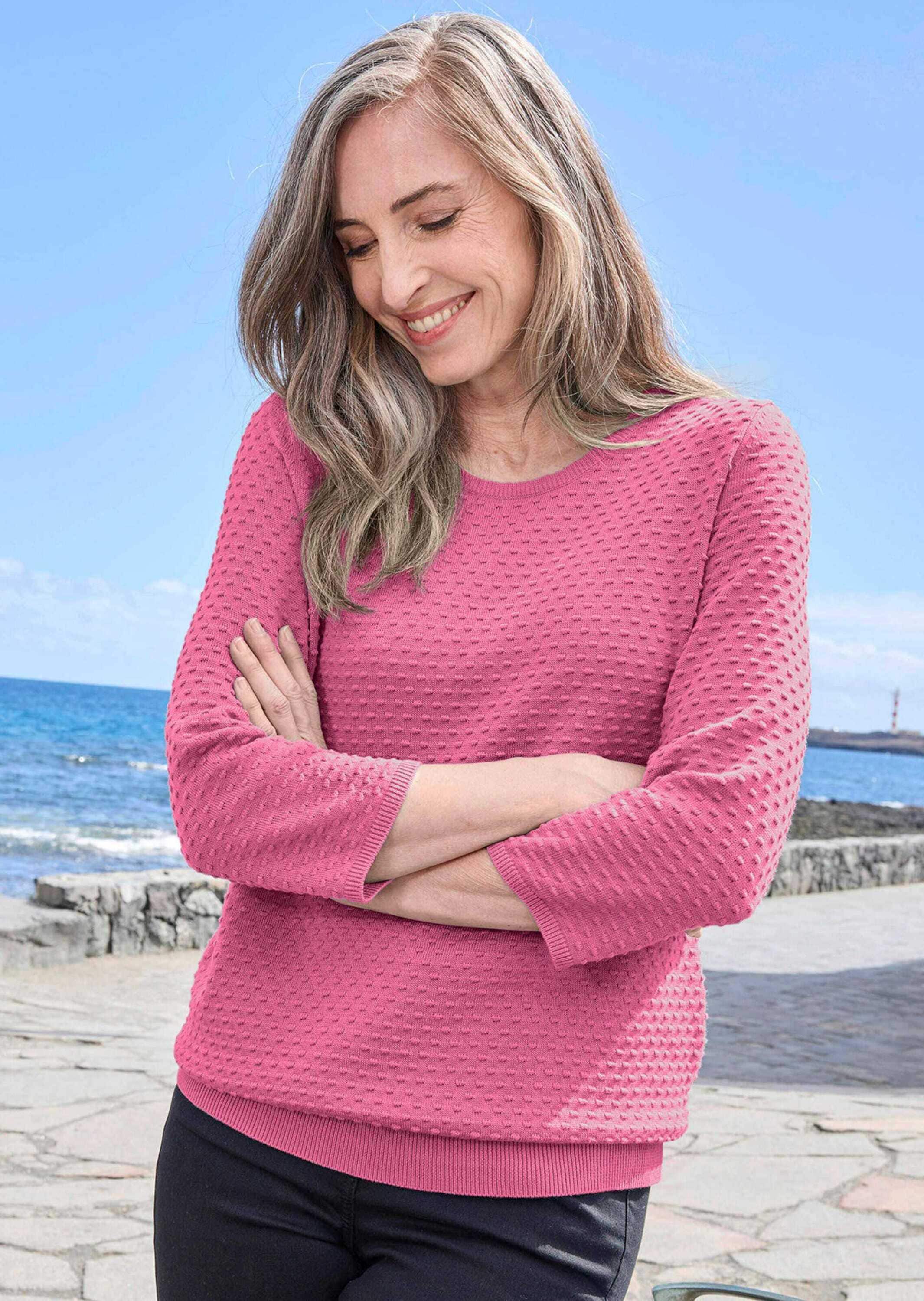 GOLDNER Rundhalspullover »Strickpullover mit Pünktchenmuster«