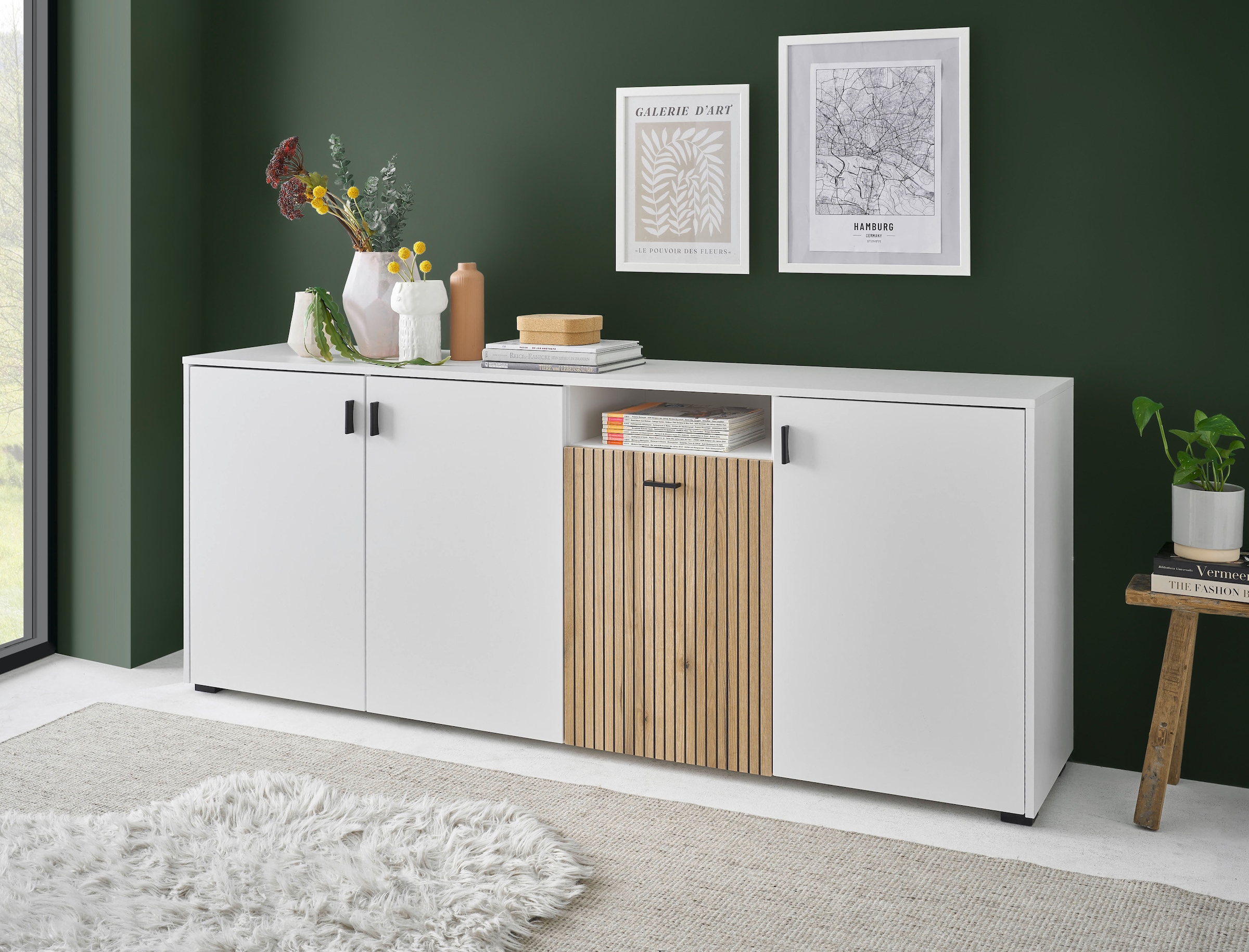 INOSIGN Sideboard "Hudson", in moderner Trendfarbe, Griffe aus Metall (Schwarz), Breite 200 cm