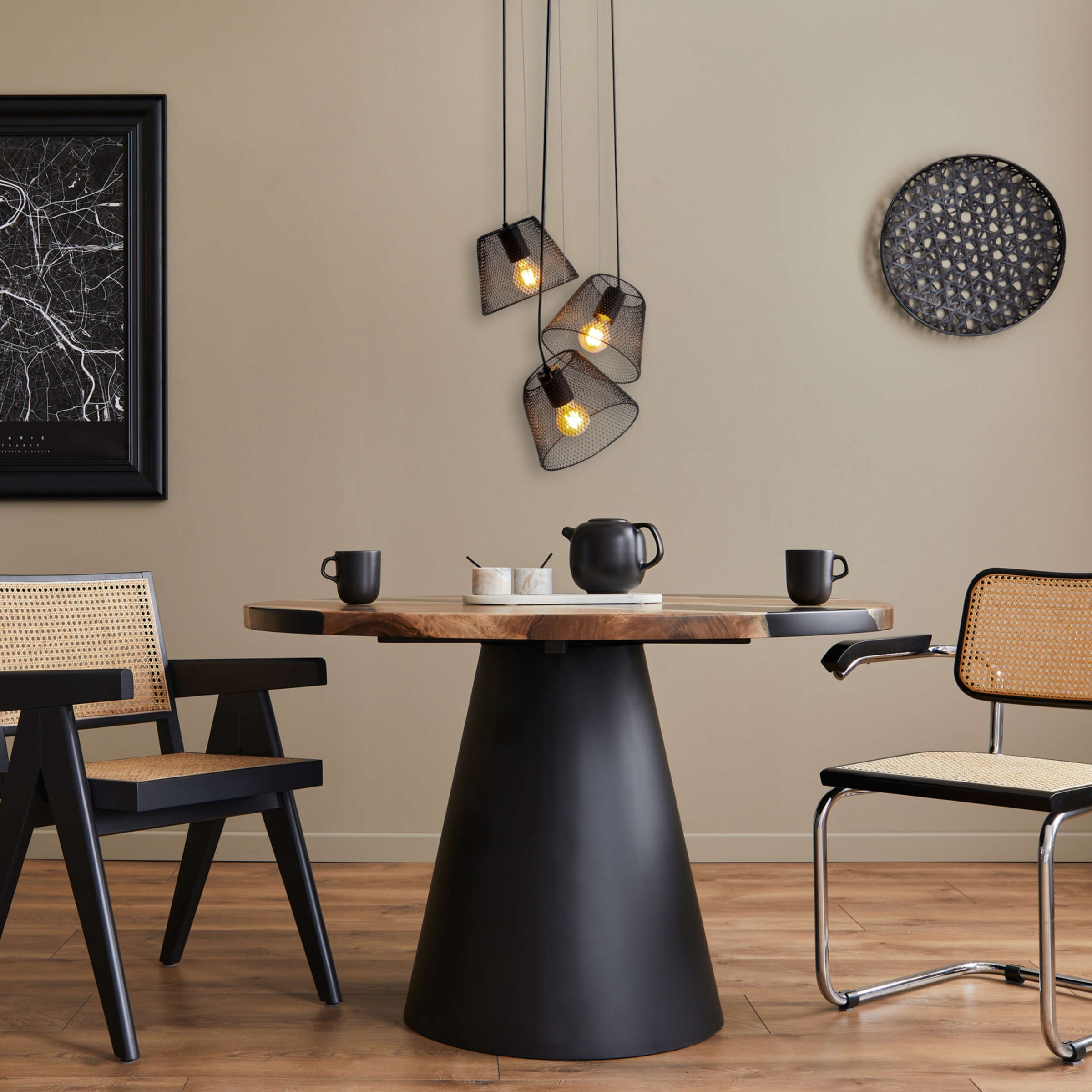 näve Pendelleuchte »Korie« E27 1 Stk. Metallgeflechtschirme schwarz, 3x E27 exkl., Höhe 120cm gestuft