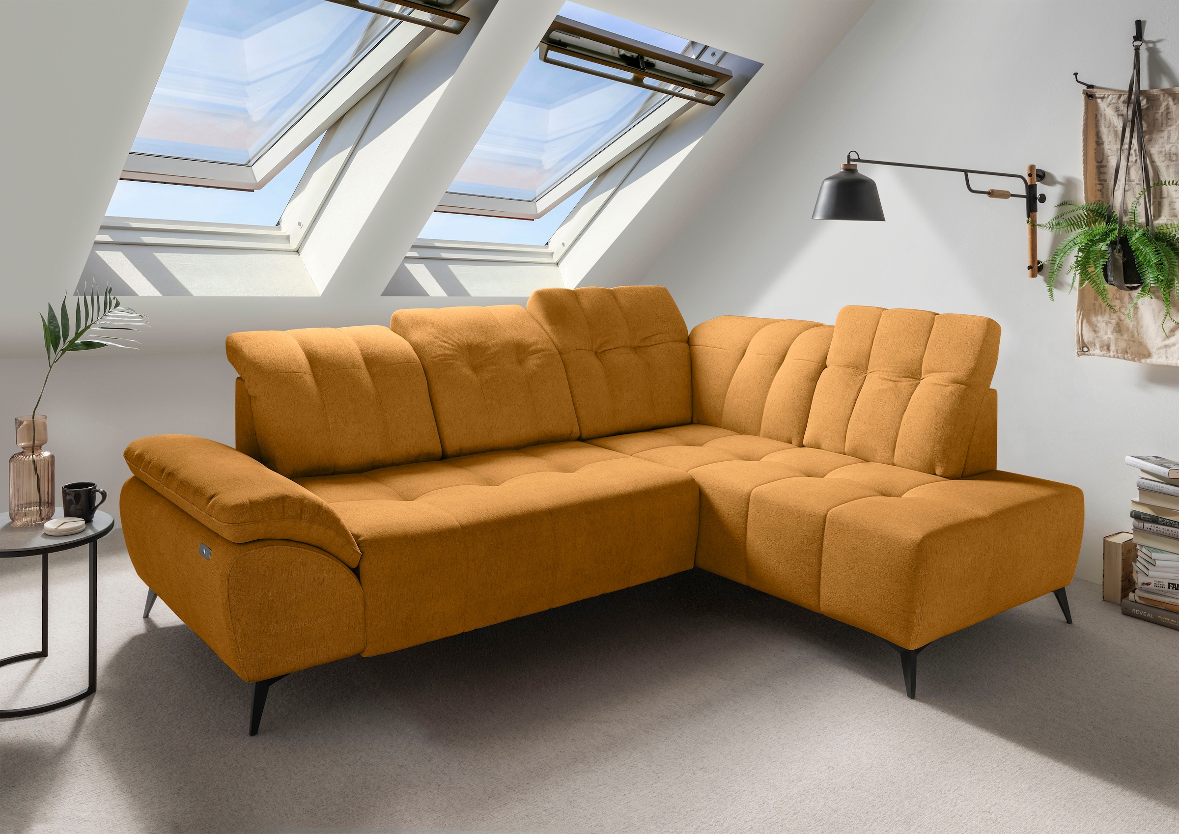 Home affaire Ecksofa "Fiore modern, bequeme Armlehne, tolle Detailverarbeitung, L-Form" elektrischer Sitzvorschub und Kopfstützen höhenverstellbar
