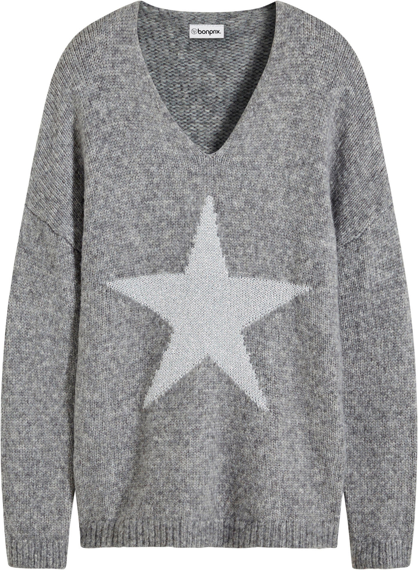bonprix Strickpullover »Pullover mit Stern« mit metallisierten Fasern, mit Stern-Design, Oversize Passform