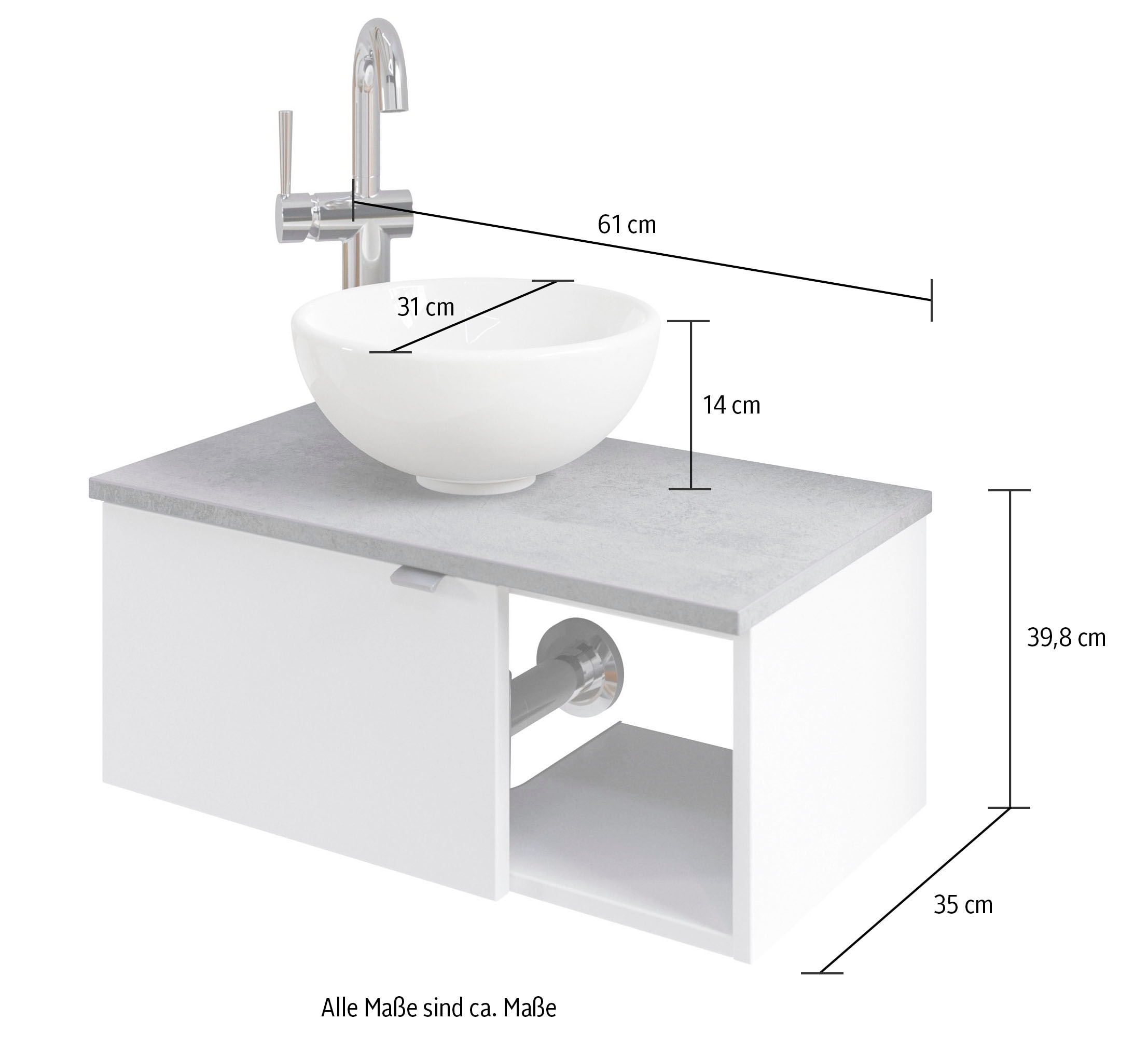 Saphir Waschtisch »Serie 6915 Waschschale mit Unterschrank für Gästebad, Gäste WC«, 61 cm breit, 1 Tür, offenes Fach, kleine Bäder, ohne Armatur