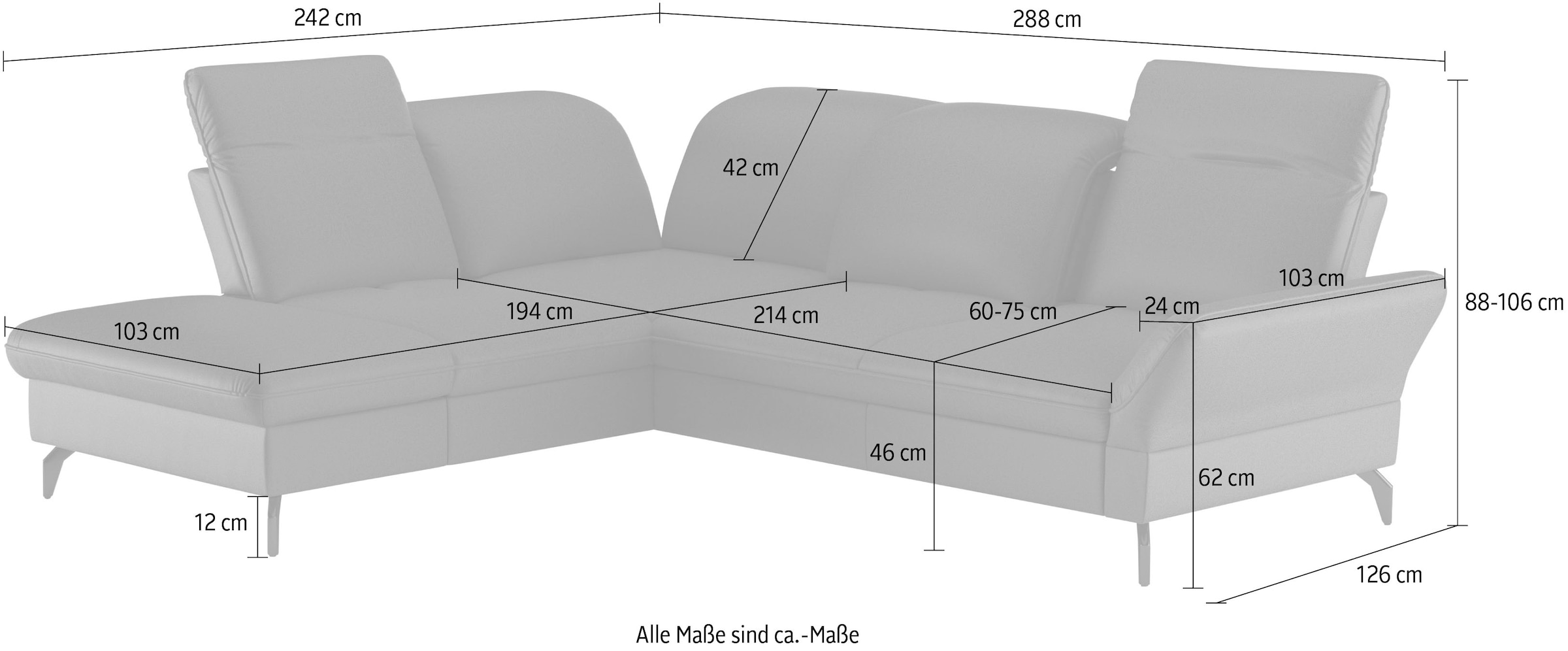 sit&more Ecksofa »Leandro L-Form«, Wahlweise mit Bett-, Kopfteil - und Armlehnfunktion, sowie Stauraum