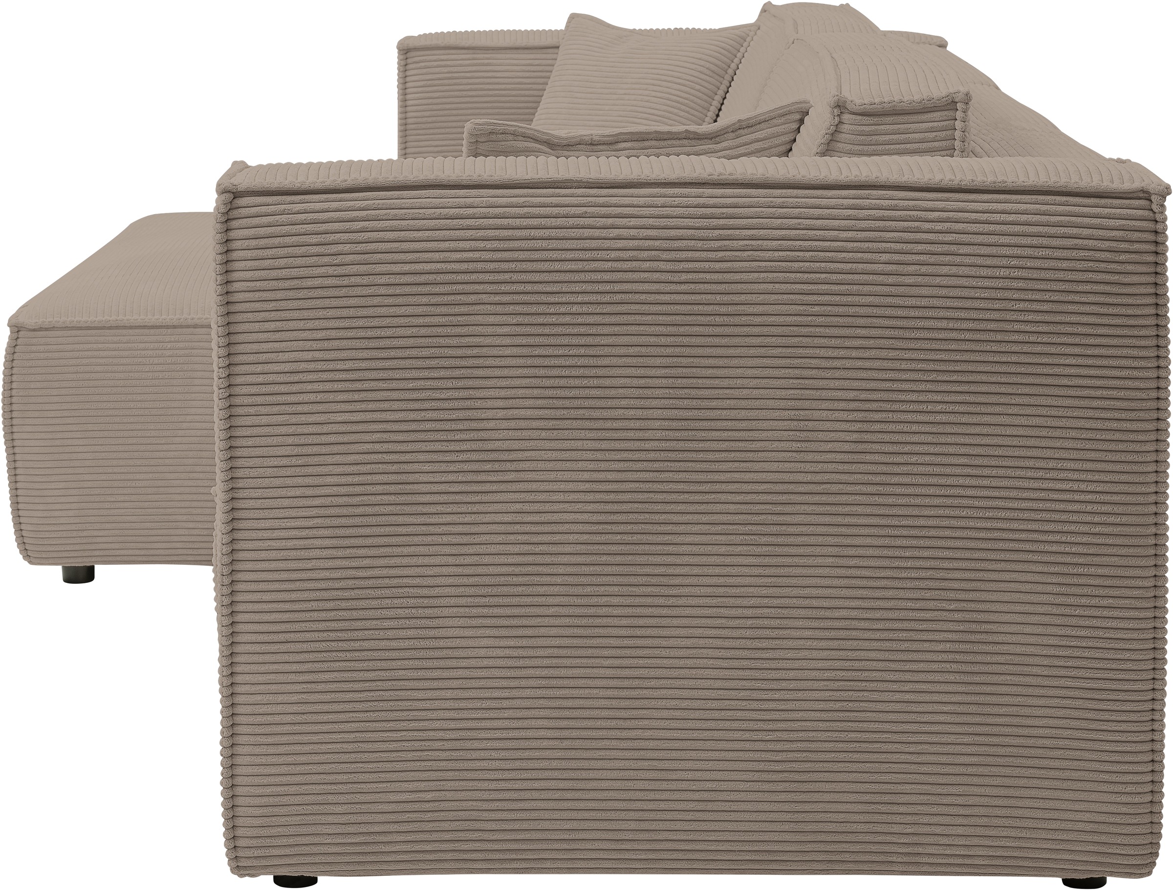 WERK2 Ecksofa »Atlanta-New, modernes Design, Stellmaße 280x147cm, L-Form, Kedernaht«, hoher Komfort, Schlaffunktion & Bettkasten, Cord, Greige