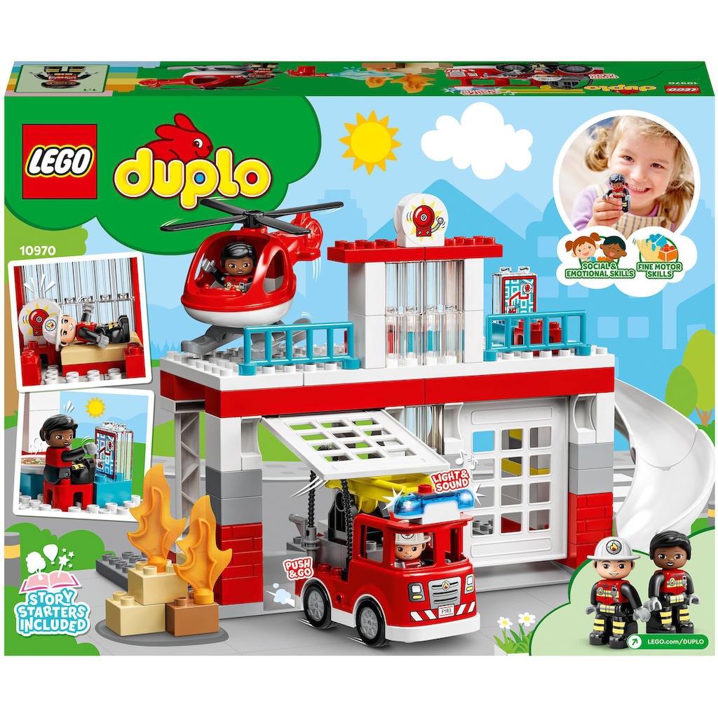 LEGO® Konstruktionsspielsteine »Feuerwehrwache mit Hubschrauber (10970), LEGO® DUPLO«, (117 St.), mit Sirenen und Licht; Made in Europe