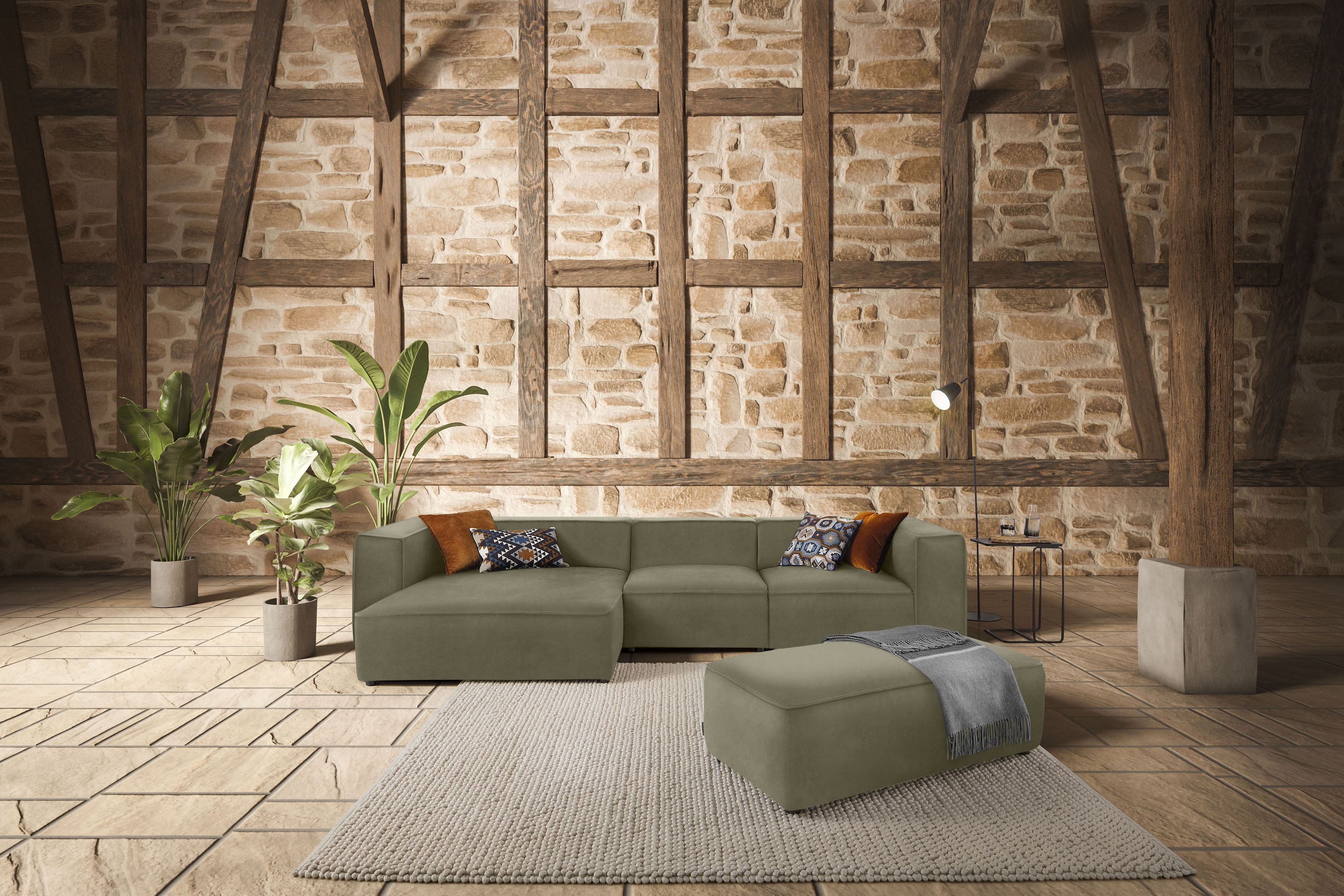 W.SCHILLIG Ecksofa "around-the-block Mega Sofa, viel Platz und hoher Sitzkomfort, L-Form" mit eleganter Biese, mit Federkern, Breite 341 cm