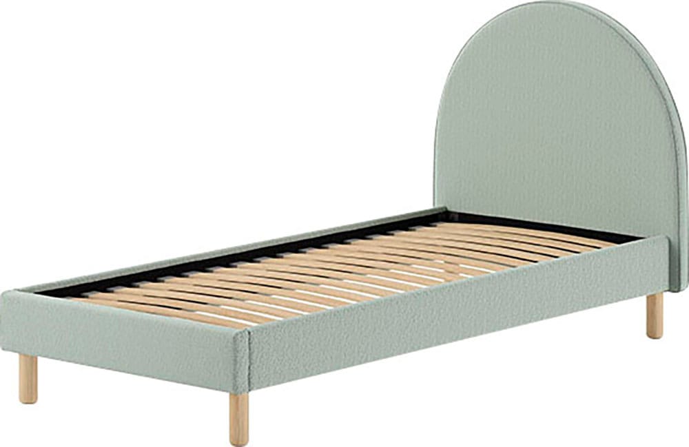 Vipack »Moon, mit flauschigem Bouclé Stoff in verschiedenen Farben« B/H/T ca. 147x132x212cm, gebogenes Kopfteil, Füße Massivholz,  inkl. Rolllattenrost, wahlweise 2 Breiten und verschiedene Farben