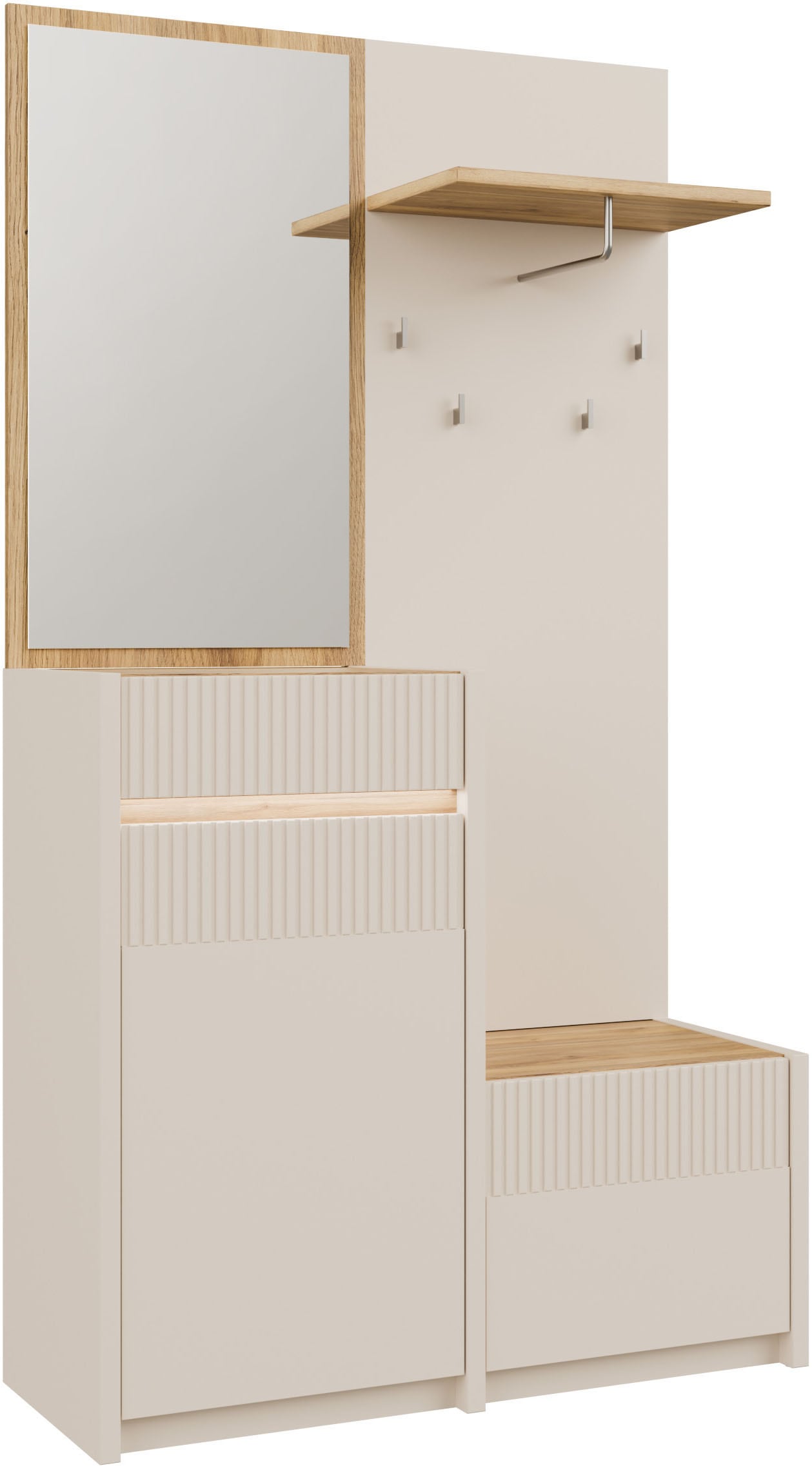 FORTE Kompaktgarderobe "Oak Squere Garderobe, 1 Türe, 1SK, 1 Klappe" B/H/T 108,4 /195,9/41,7 cm Spiegel, Haken, Kleiderstange