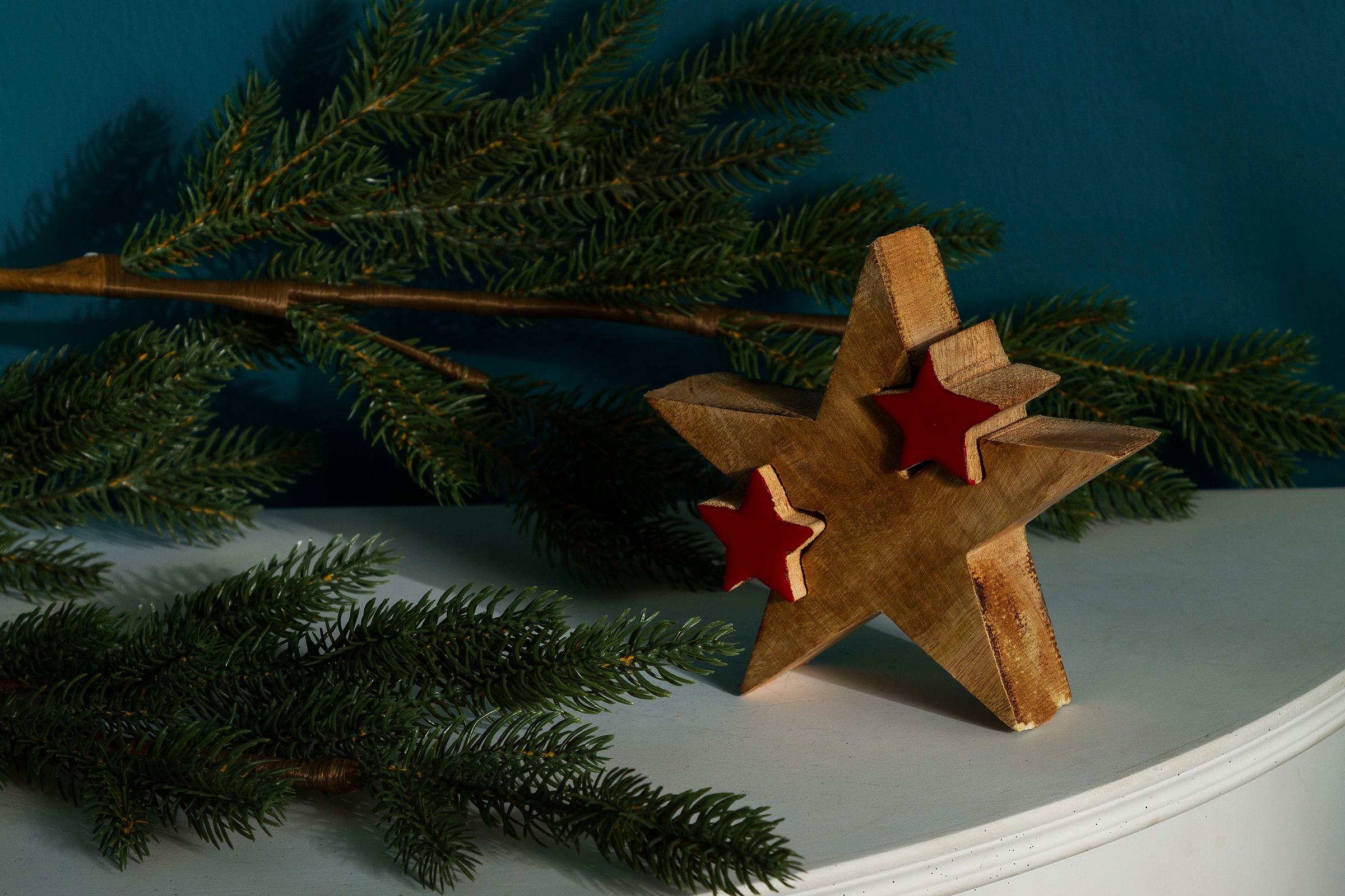 Myflair Möbel & Accessoires Dekostern »Star, Deko Puzzle Stern, mit kleinen Sternen«, (2 St.), Weihnachtsdeko aus Holz, Weihnachtsstern, Höhe ca. 14 cm