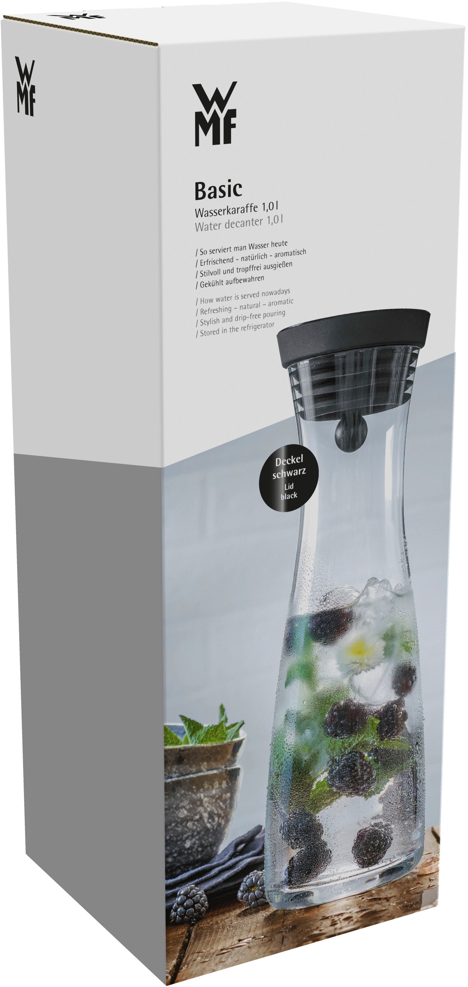 WMF Wasserkaraffe »Basic«, 1 Liter, Glaskaraffe, integriertes Sieb, tropffrei