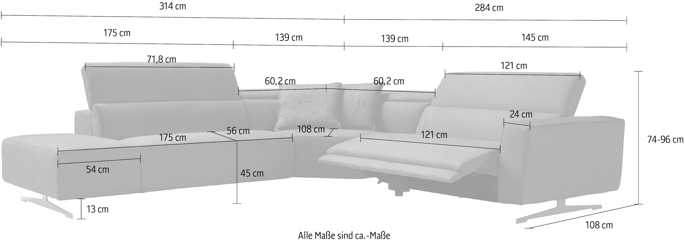 Egoitaliano Ecksofa, mit Relaxfunktion und verstellbaren Kopfteilelementen