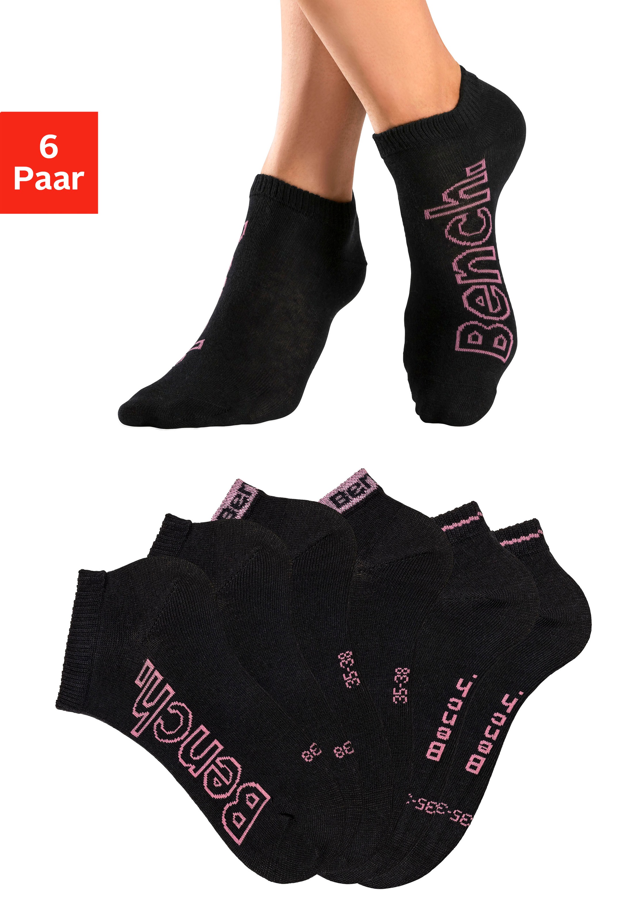 Bench. Sneakersocken "Kurzsocken Damen ohne Frottee, weicher Bundabschluss" Packung, 6 Paar tlg. mit unterschiedlichen Designs