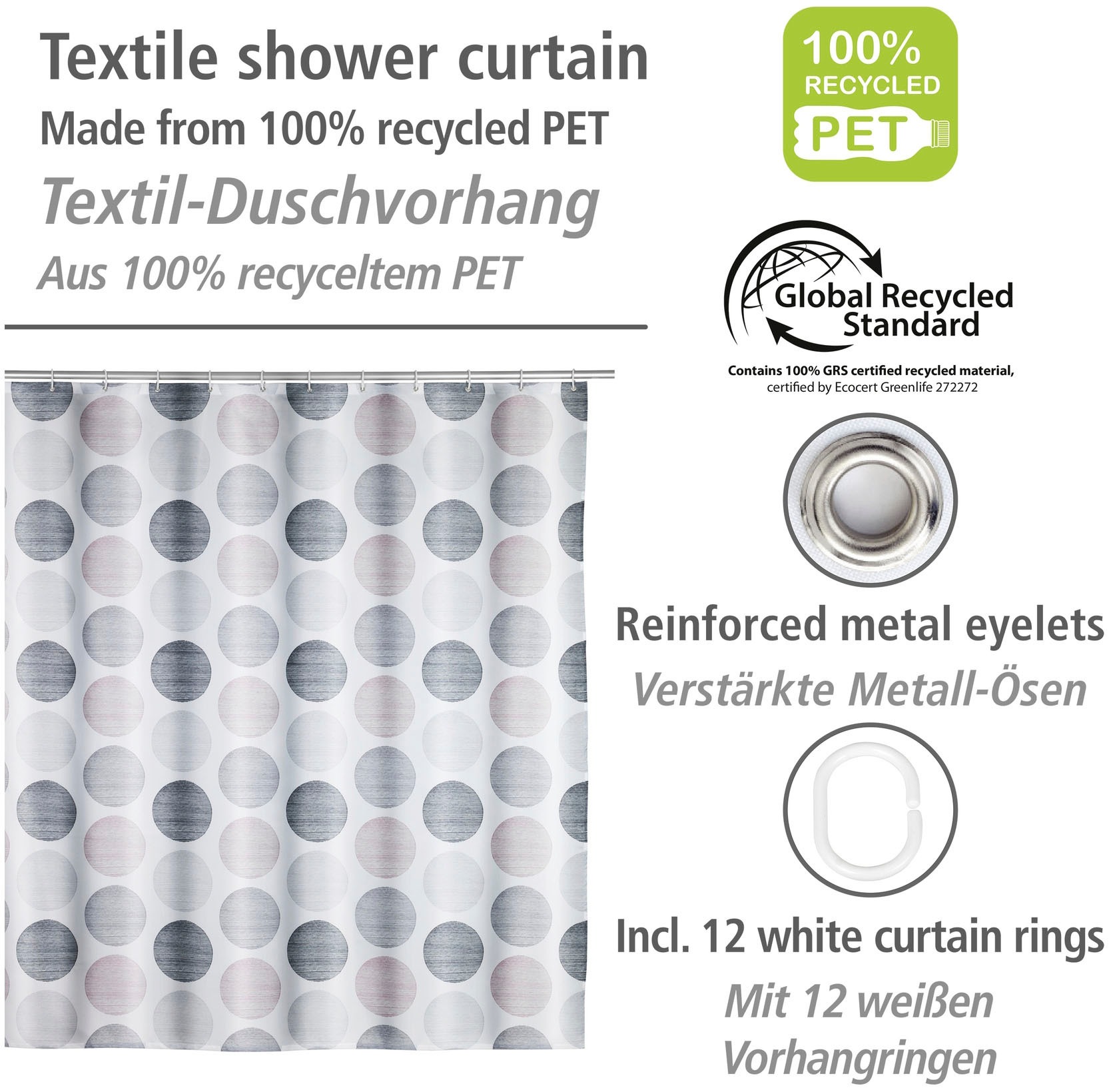 WENKO Duschvorhang »Pastell Dots«, Höhe 200 cm, mit Punkte-Muster