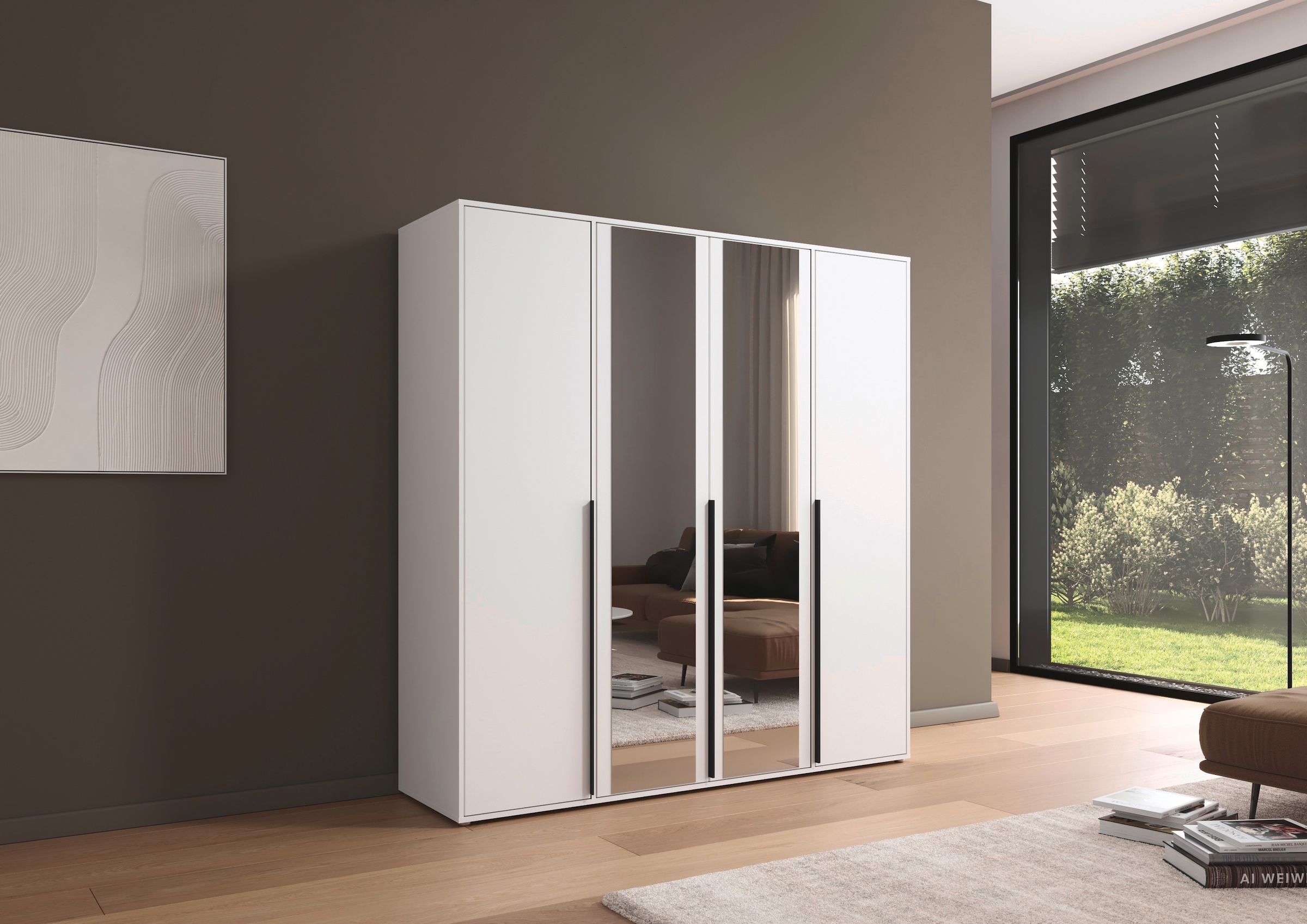 rauch Drehtürenschrank »Kleiderschrank Schrank Garderobe Wäscheschrank NAGATA mit Spiegel«, (in 3 verschiedenen Ausstattungen BASIC/CLASSIC/PREMIUM), und modernen Stangengriffen in Graumetallic TOPSELLER MADE IN GERMANY