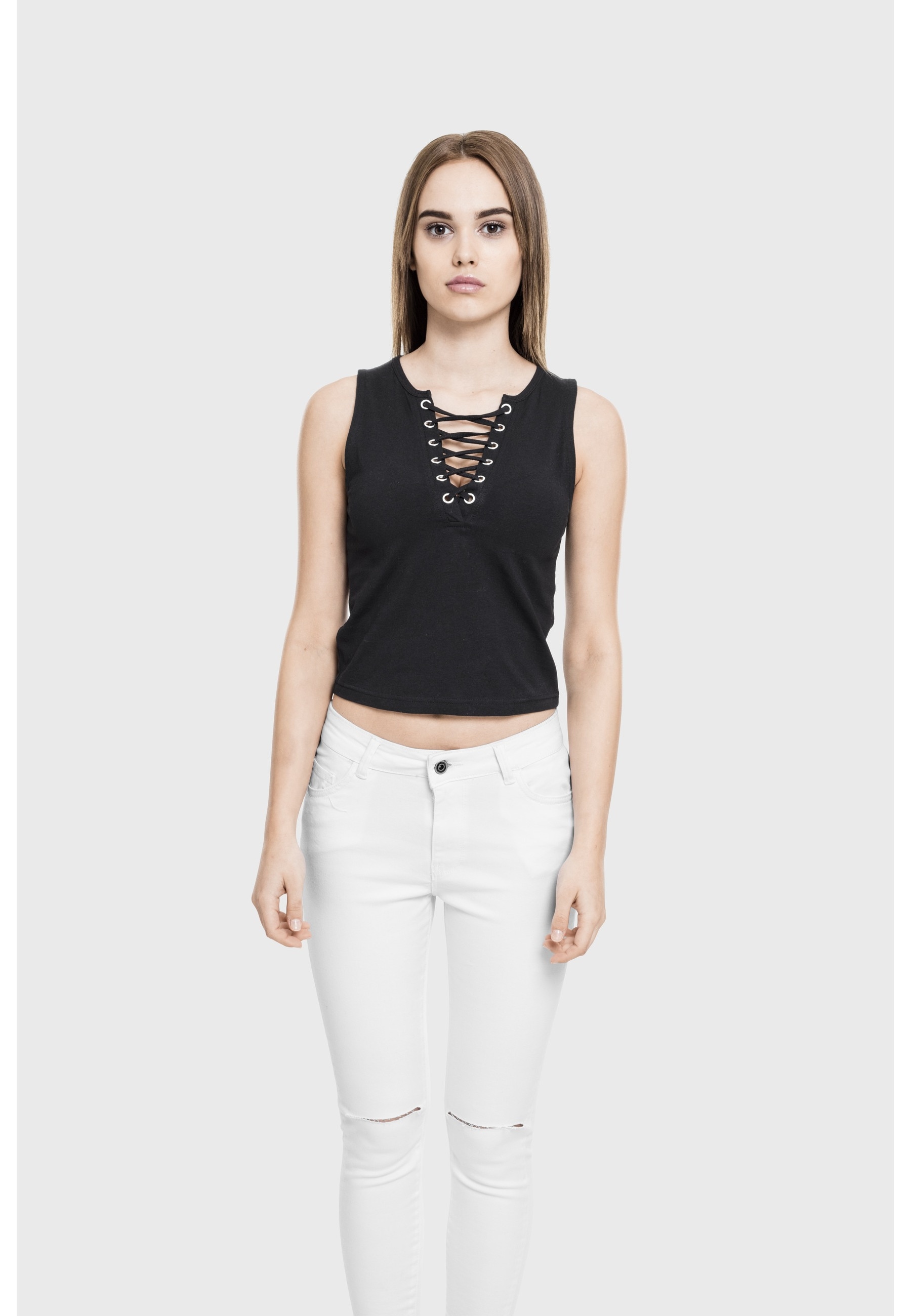 URBAN CLASSICS Yoga & Relax Shirt »Urban Classics Damen Ladies Lace Up Cropped Top« 1 Stk.