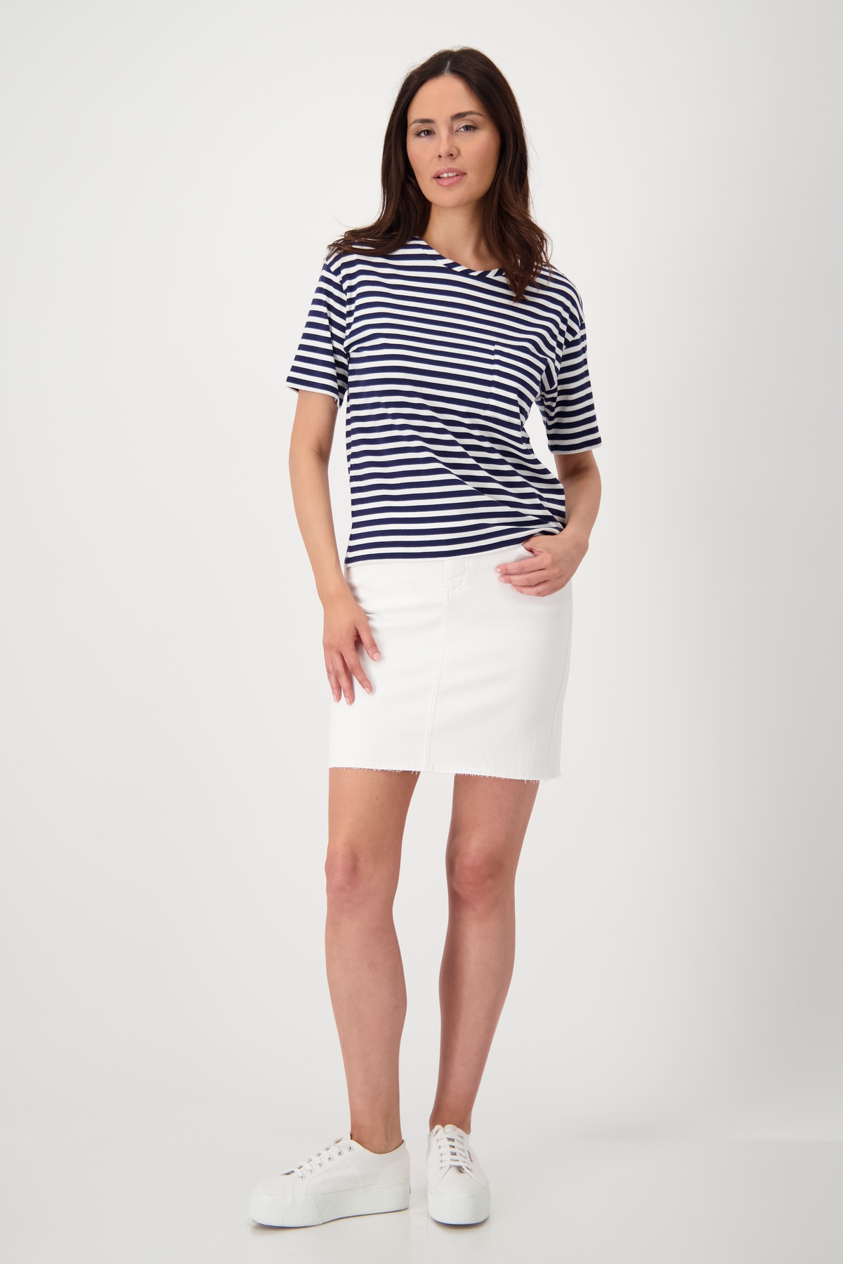 Monari T-Shirt »Shirt Pima Ringel«, Mit Rundhalsausschnitt