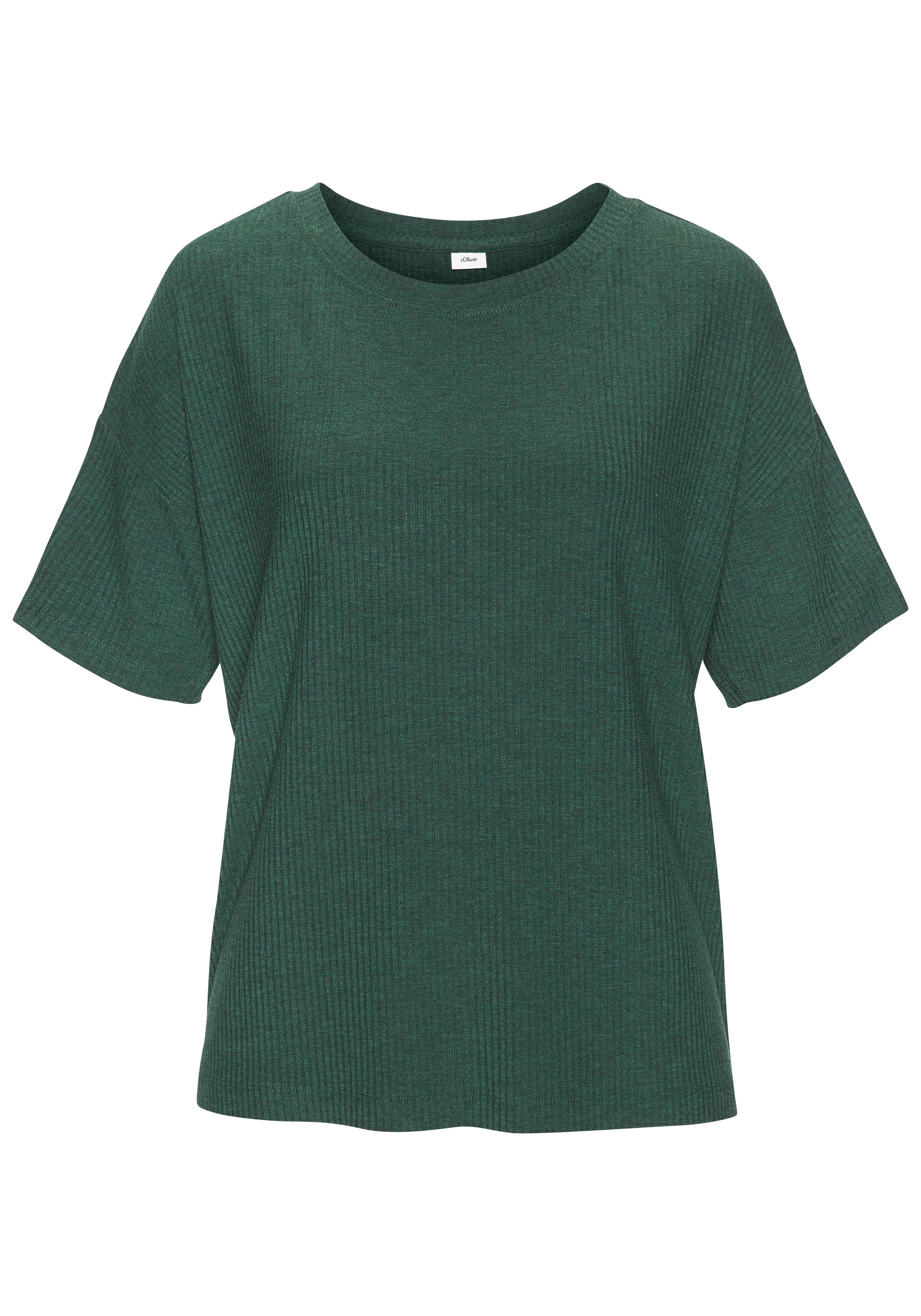 Pyjamaoberteil S.OLIVER, Damen, Gr. 36/38, grün, meliert, Rippware, Obermaterial: 92% Viskose, 8% Elasthan, meliert, lässig geschnitten, Rundhals, Shirts, aus weicher Rippqualität 3