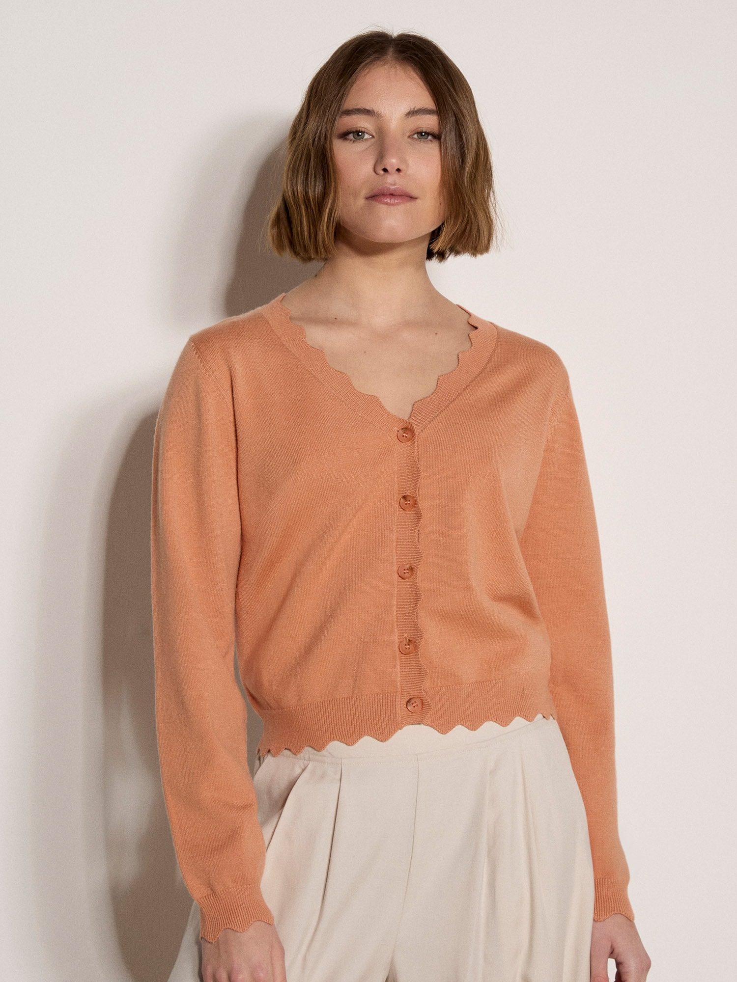 Apricot Cardigan "Strickjacke mit Wellenkante" Einfarbig