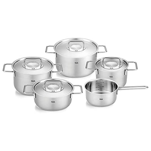 Fissler Topf-Set "Fissler Pure Collection", Edelstahl 18/10, (Set, 5 tlg., Kochtopf 16/20/24 + Bratentopf 20cm + Stielka