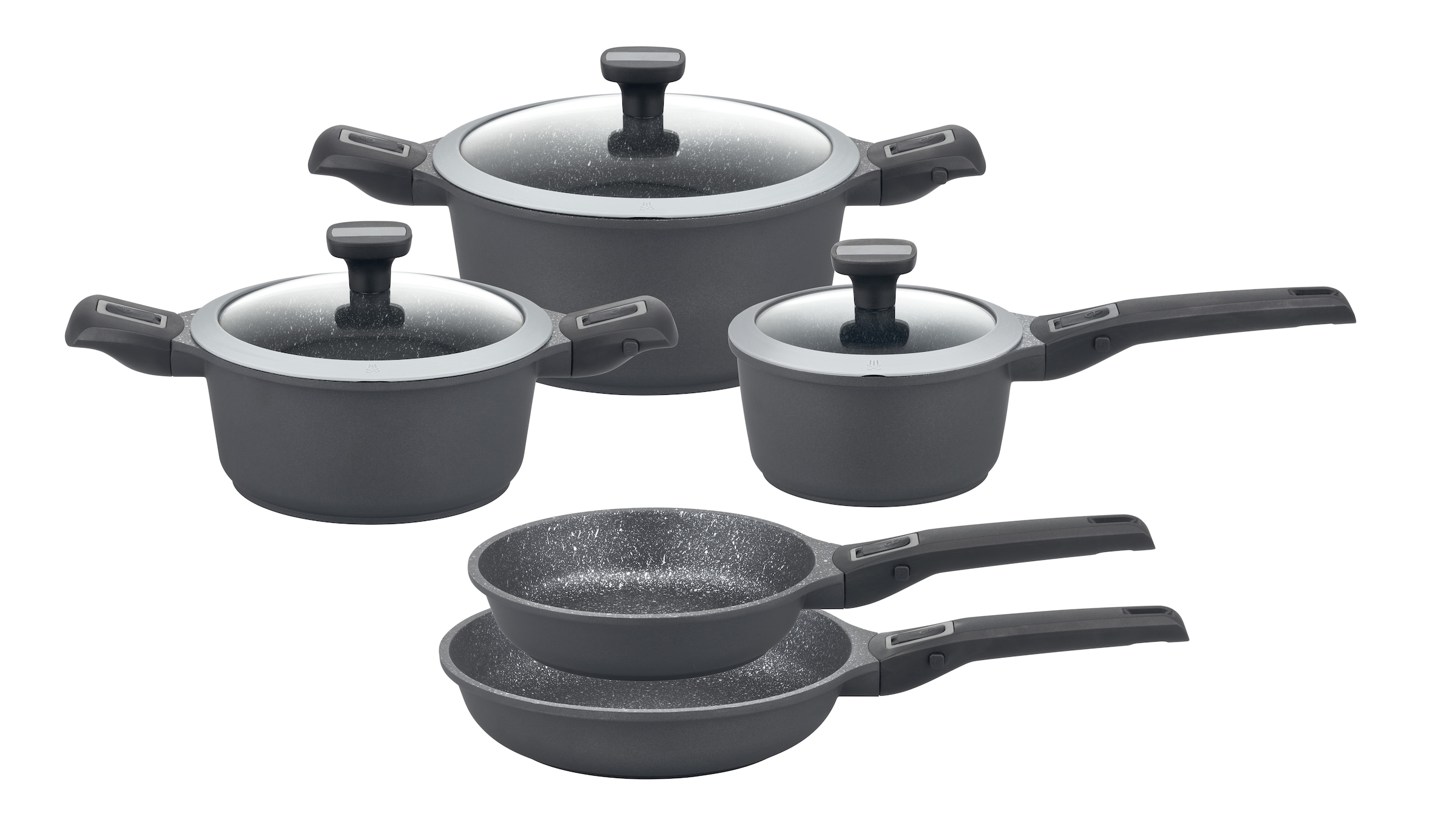 GSW Topf-Set "Easy Click" Set, Kochtopf 20/24 cm, Kasserolle 16 cm, Bratpfanne 20/24 cm, 8 Stk. tlg. Aluminiumguss