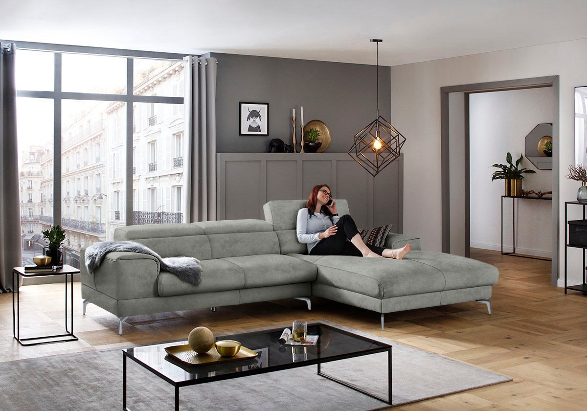 W.SCHILLIG Ecksofa »piedroo, Designsofa mit tollem Sitzkomfort, bequem und elegant, L-Form«, Kopfteilverstellung, wahlweise mit Sitztiefenverstellung, Breite 303cm