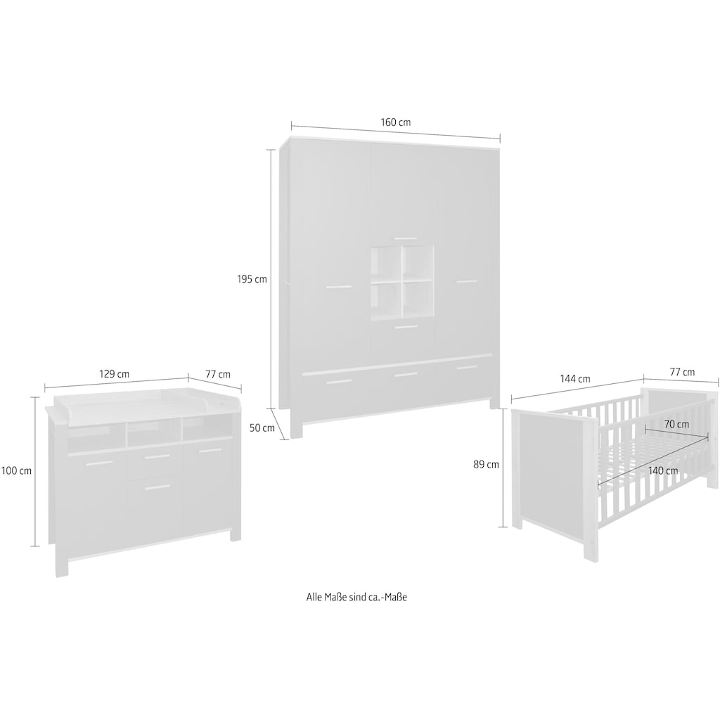 Mäusbacher Babymöbel-Set »Tom«, (3 St., Wiko/Bett/Kleiderschrank)