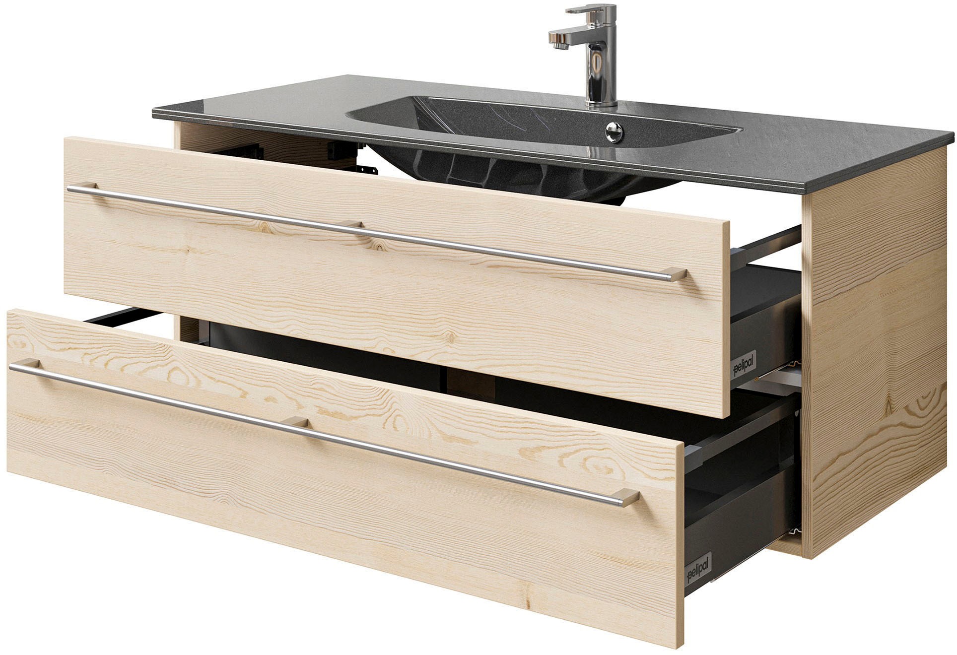 Saphir Waschtisch »Serie 6025 Mineralmarmor-Waschtisch mit Unterschrank, 117 cm breit«, Waschplatz mit 2 Schubladen, hängend, verschiedene Ausführungen