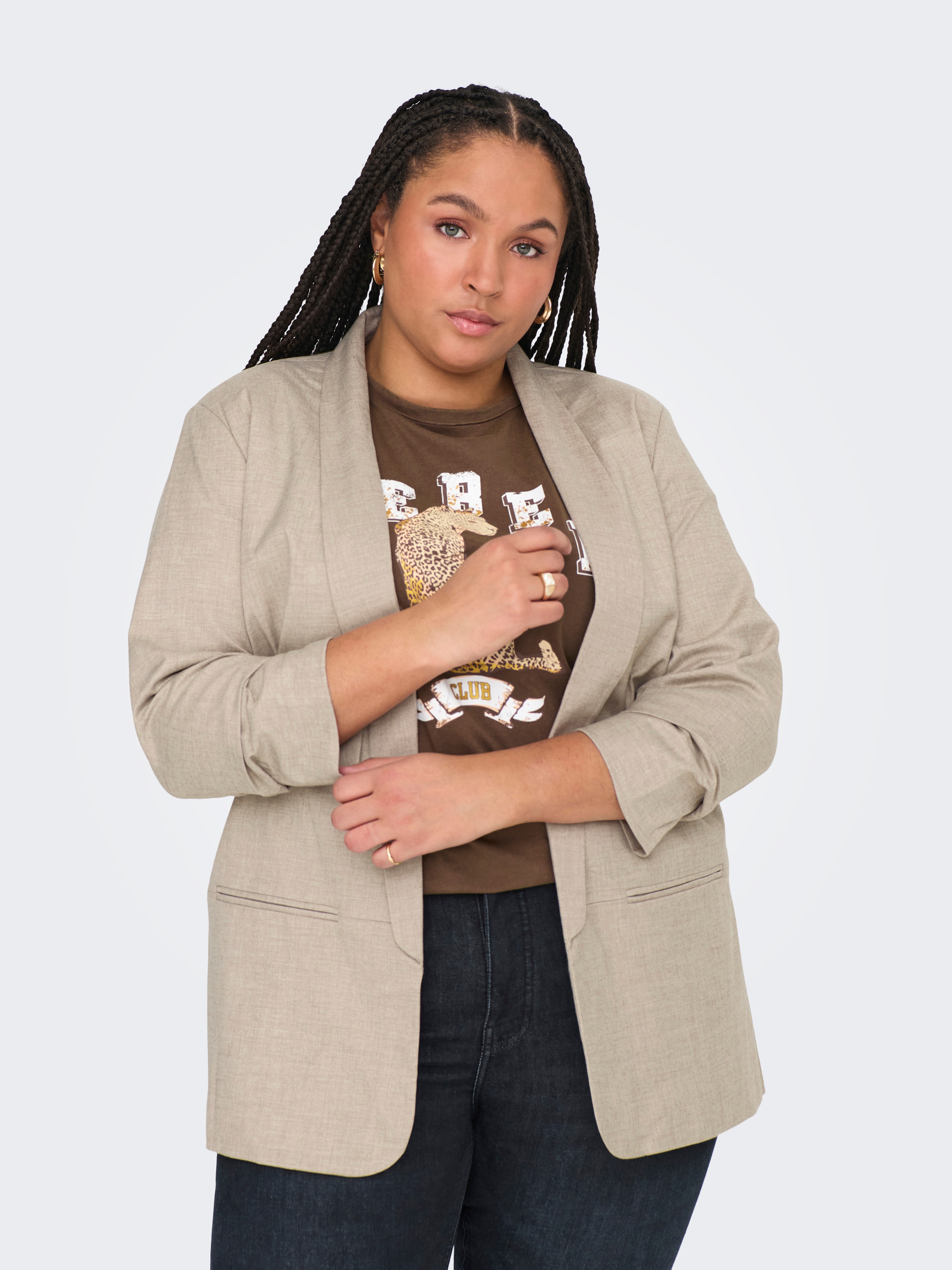 ONLY CARMAKOMA "CARELLY 3/4 LIFE BLAZER WVN" Kunstfaser mit Stretch
