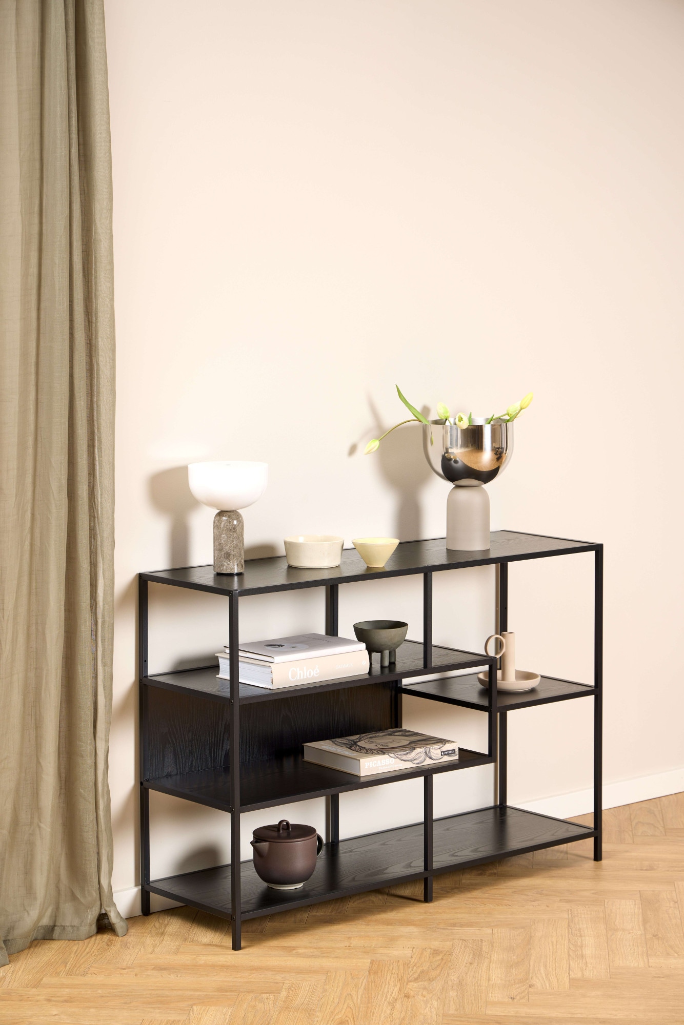 ACTONA GROUP Bücherregal »Seaford, Standregal, Regal, Raumteiler« 114x35x78 cm,  schwarzer Stahlrahmen, 5 Regale, Wendemodul, Breite 114 cm