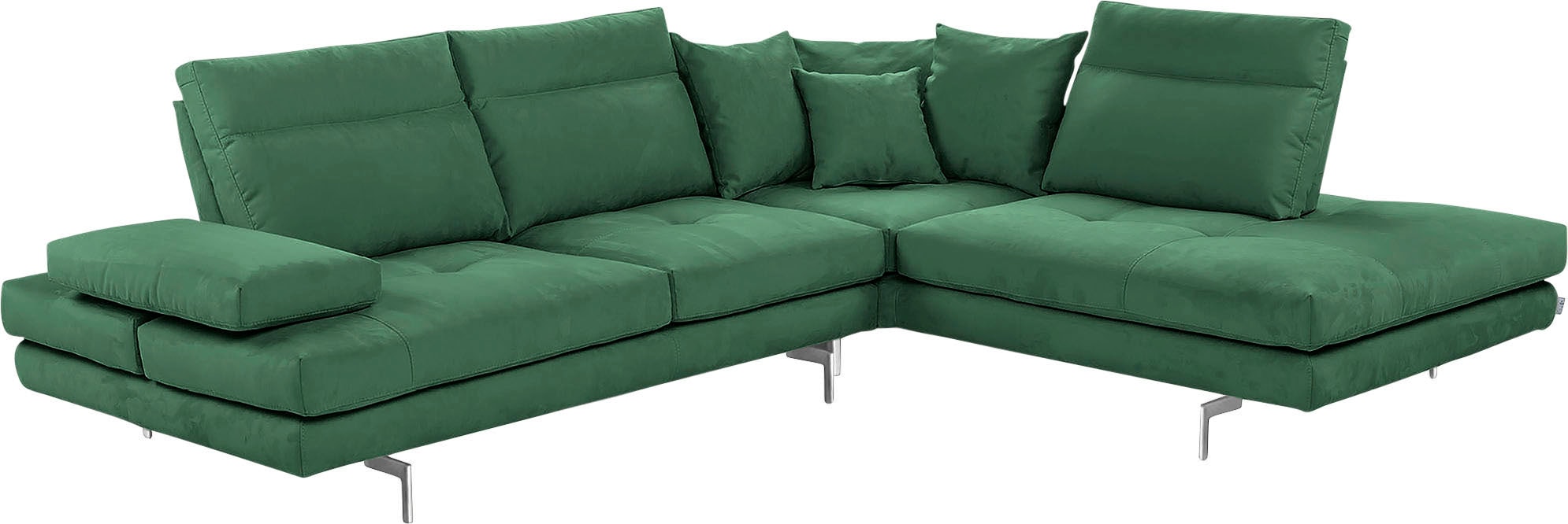 CALIA ITALIA Ecksofa "Toby Wing, B/T: 288/232 cm, Designsofa mit hohem Sitzkomfort, L-Form" Sitztiefenverstell.,wahlw. mit Kissen-Set, Füße chrom glänzend