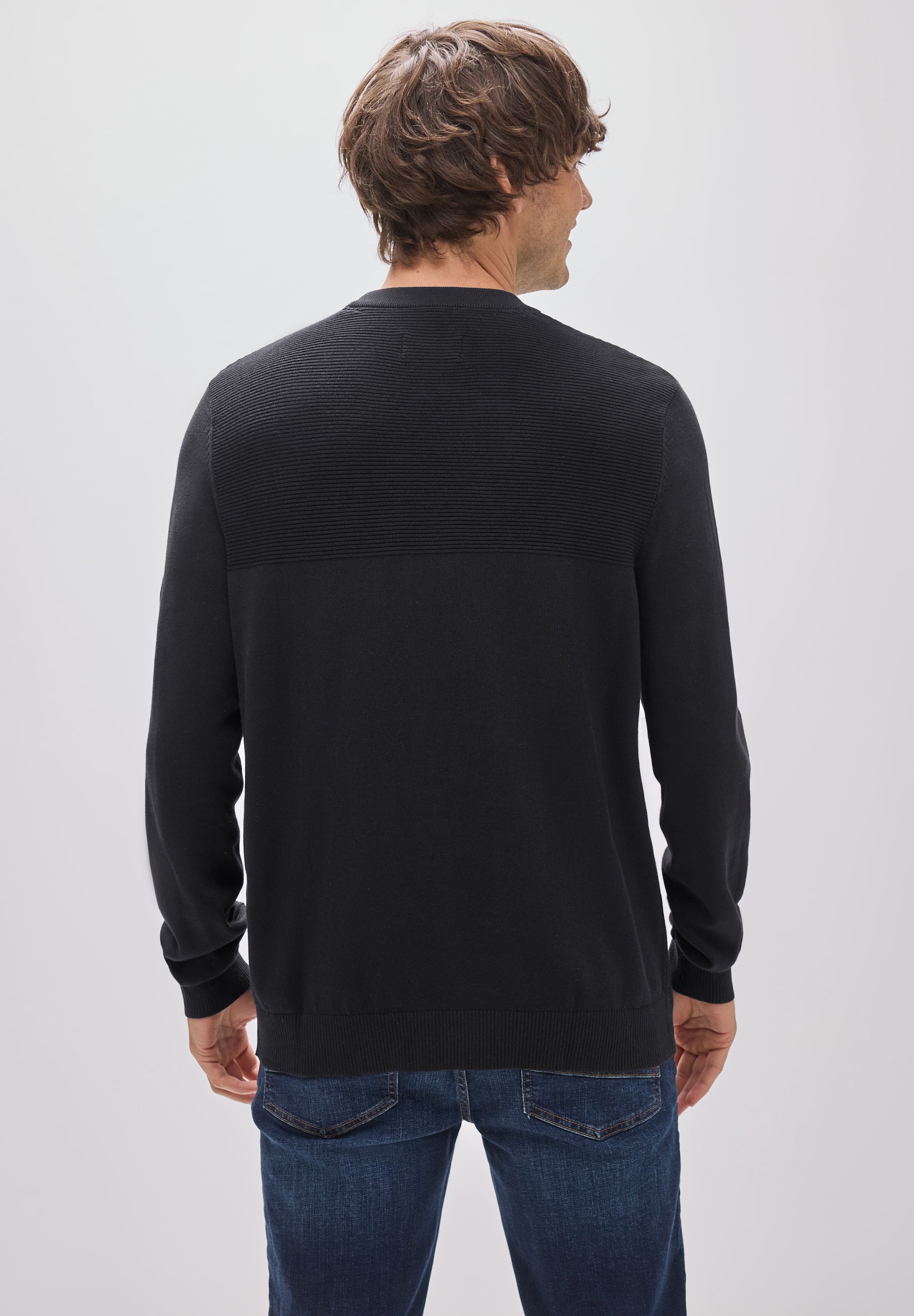 STREET ONE MEN Rundhalspullover aus reiner Baumwolle