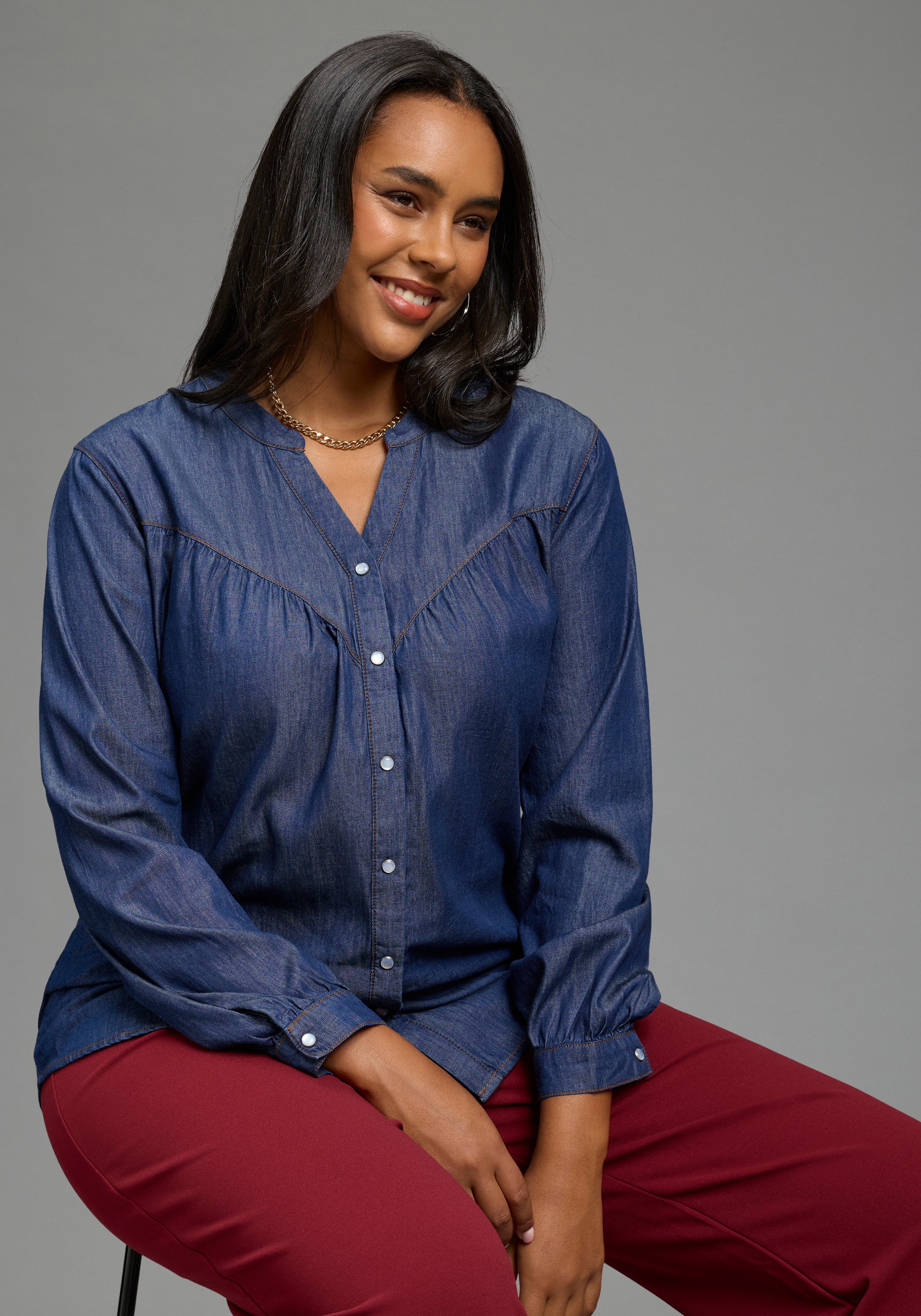 Laura Scott CURVE Schlupfbluse "Große Größen" mit Krempelärmel, Comfort Fit, auch in größeren Größen