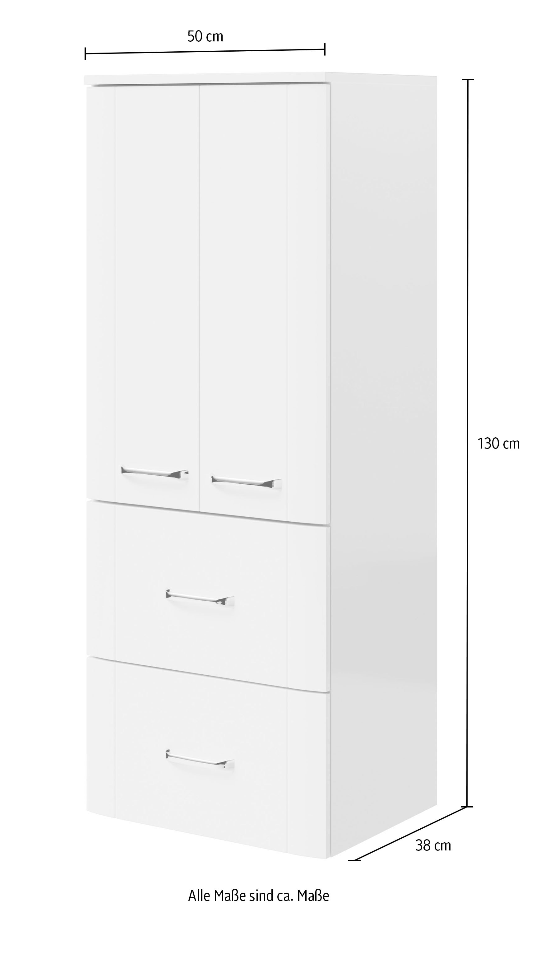 Saphir Midischrank »Midischrank Serie 3006 Badschrank 50cm,2 Türen,2 Schubladen,Türdämpfer«, 2 Glas-Einlegeböden, Badezimmer-Midischrank 130 cm hoch, 38 cm tief