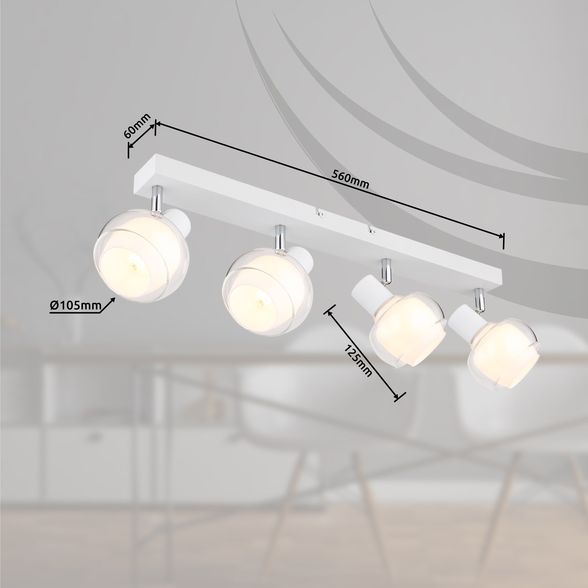 GLOBO LIGHTING Deckenstrahler »TOKKI«, Leuchtmittel E14 | ohne Leuchtmittel, Deckenspot/weiß/Glas klar/Glas opal/Flur/Wohnzimmer