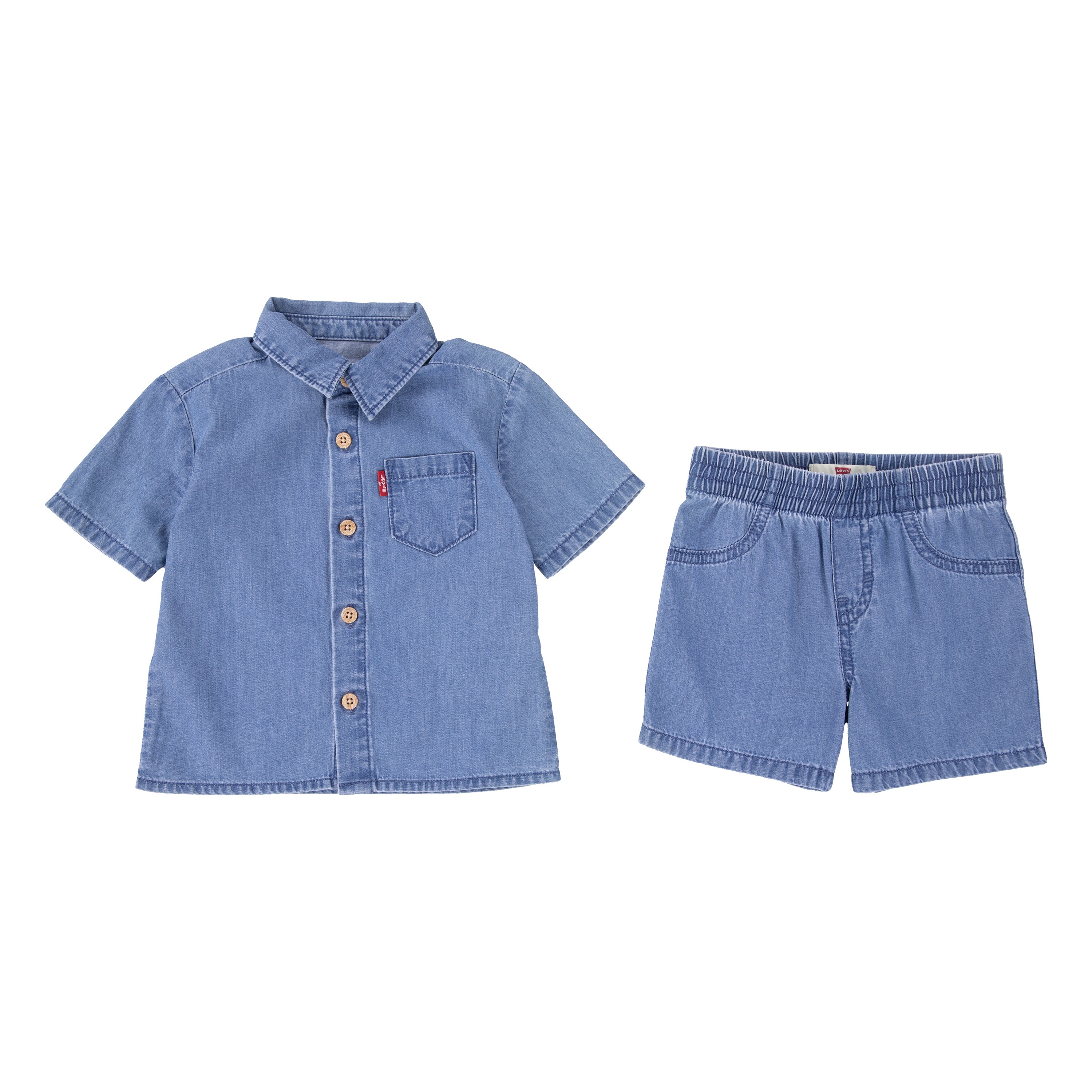 Levis Kids Hemd & Hose "LVB WESTERN LT WT DENIM SHORT" Set, 2 /Shorts im Denim-Look aus leichter Baumwolle