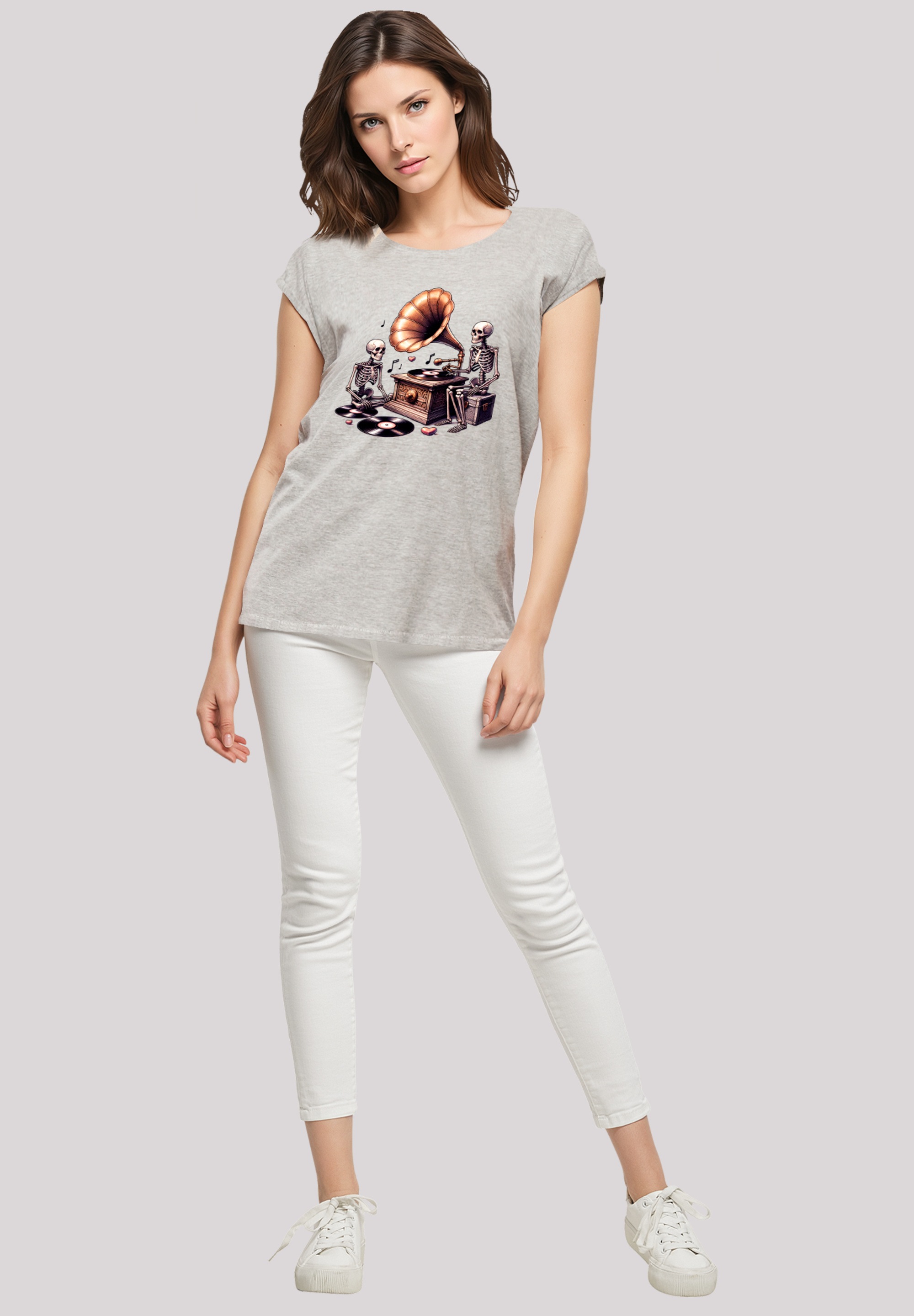 F4NT4STIC T-Shirt »Gothic Skeleton Vintage Plattenspieler«, Premium Qualität