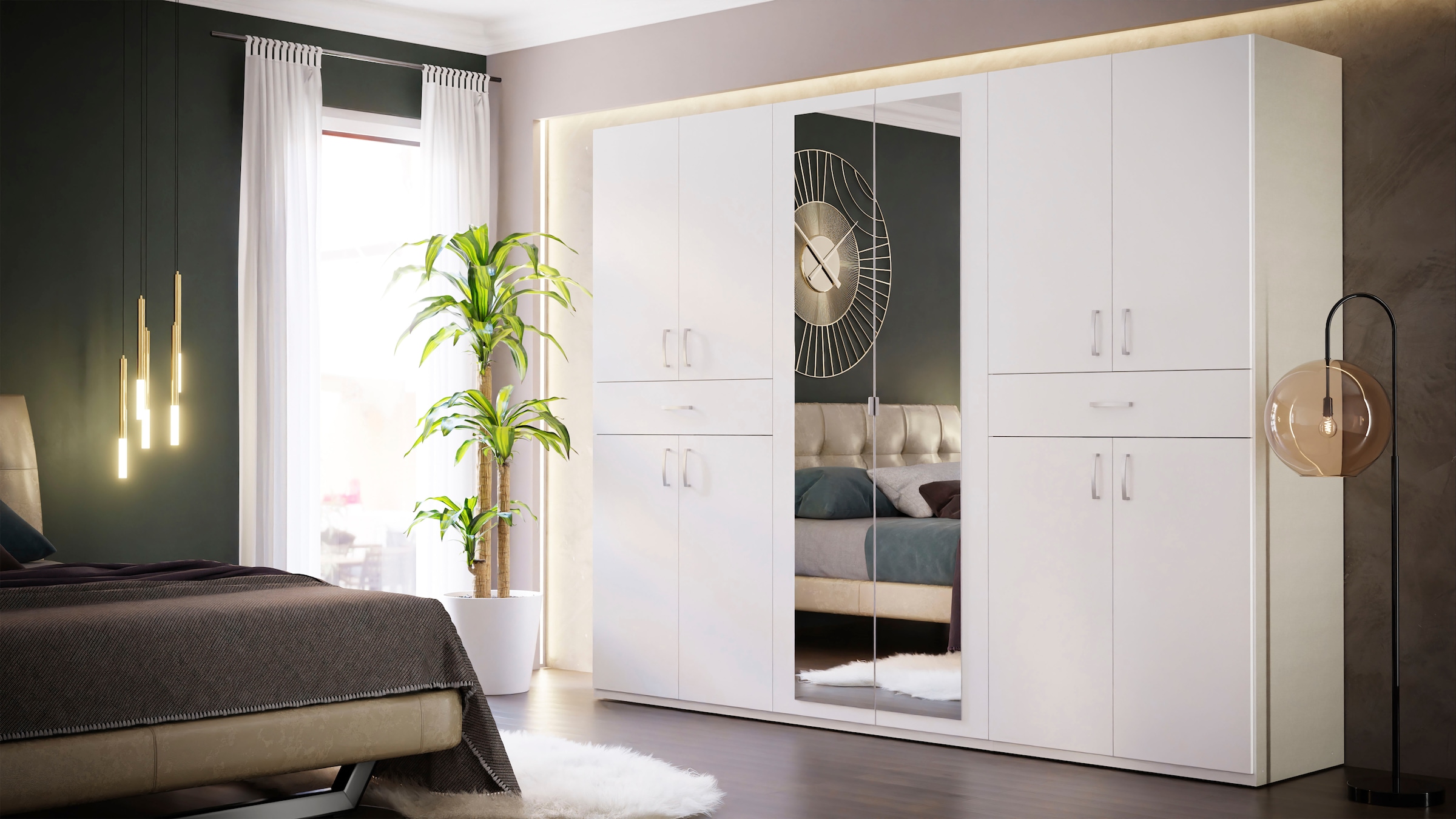 FORTE Kleiderschrank »viel Stauraum, Spiegeltüren, stehende Montage« B/H/T269,7/210,5/54 cm, Spiegeltüren, Schubkästen