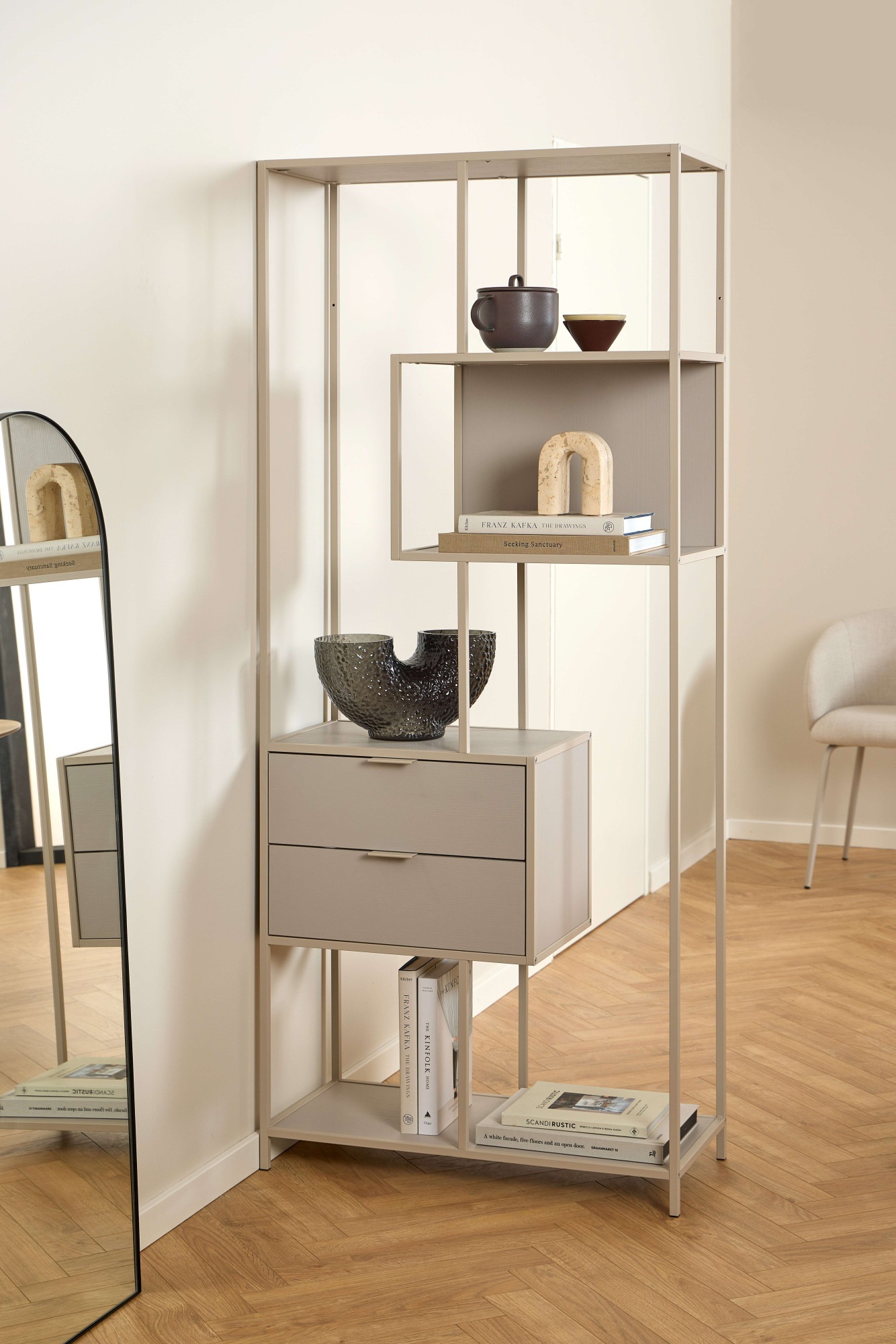 ACTONA GROUP Regal »Seaford, Standregal, Regal, Raumteiler« 77x35x185 cm,  schwarzer Stahlrahmen, 2 Schubladen, Wendemodul, Breite 77 cm