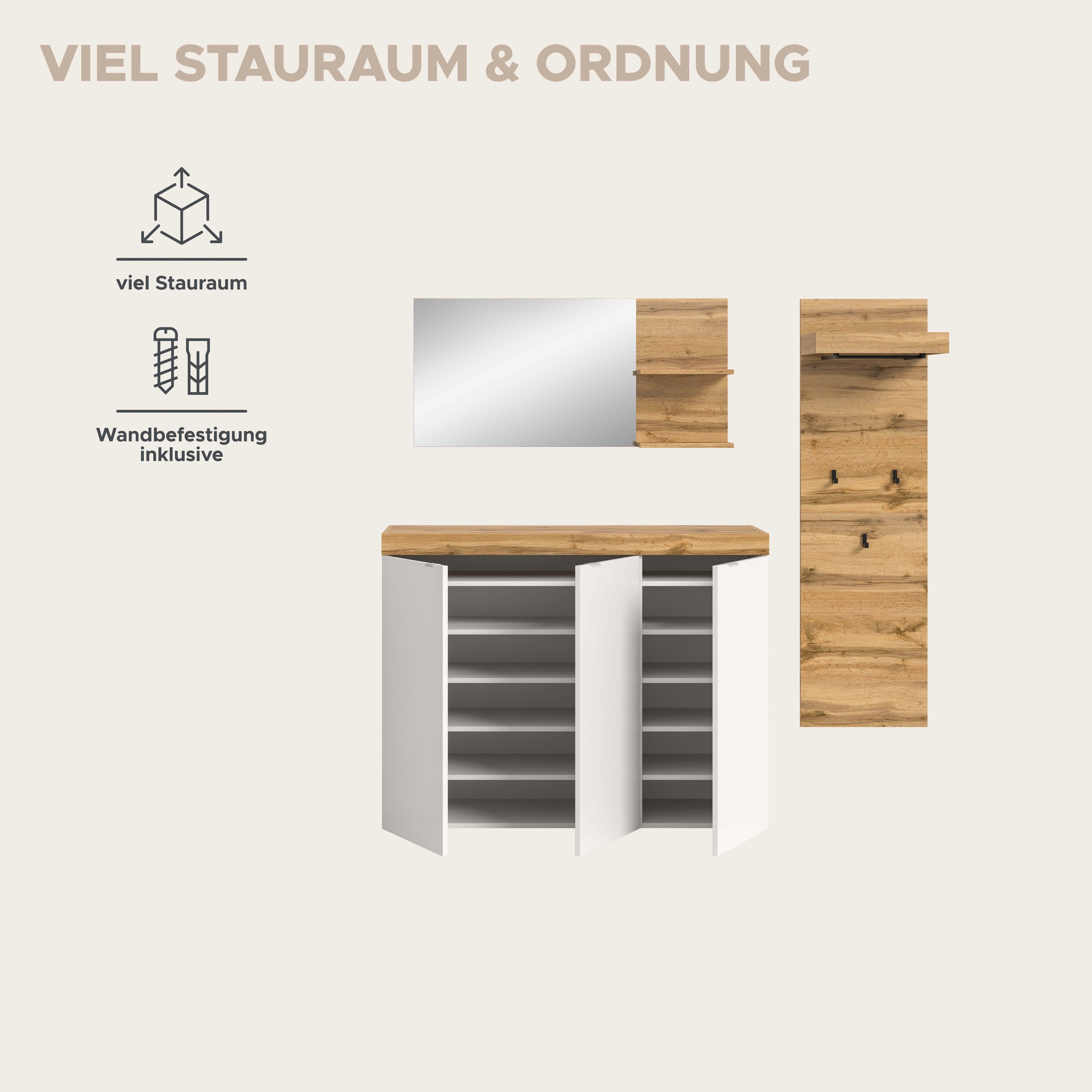 OTTO home Garderoben-Set »MAMBO II, 3-teilig, hängend oder stehend montierbar« 3 Stk. tlg.