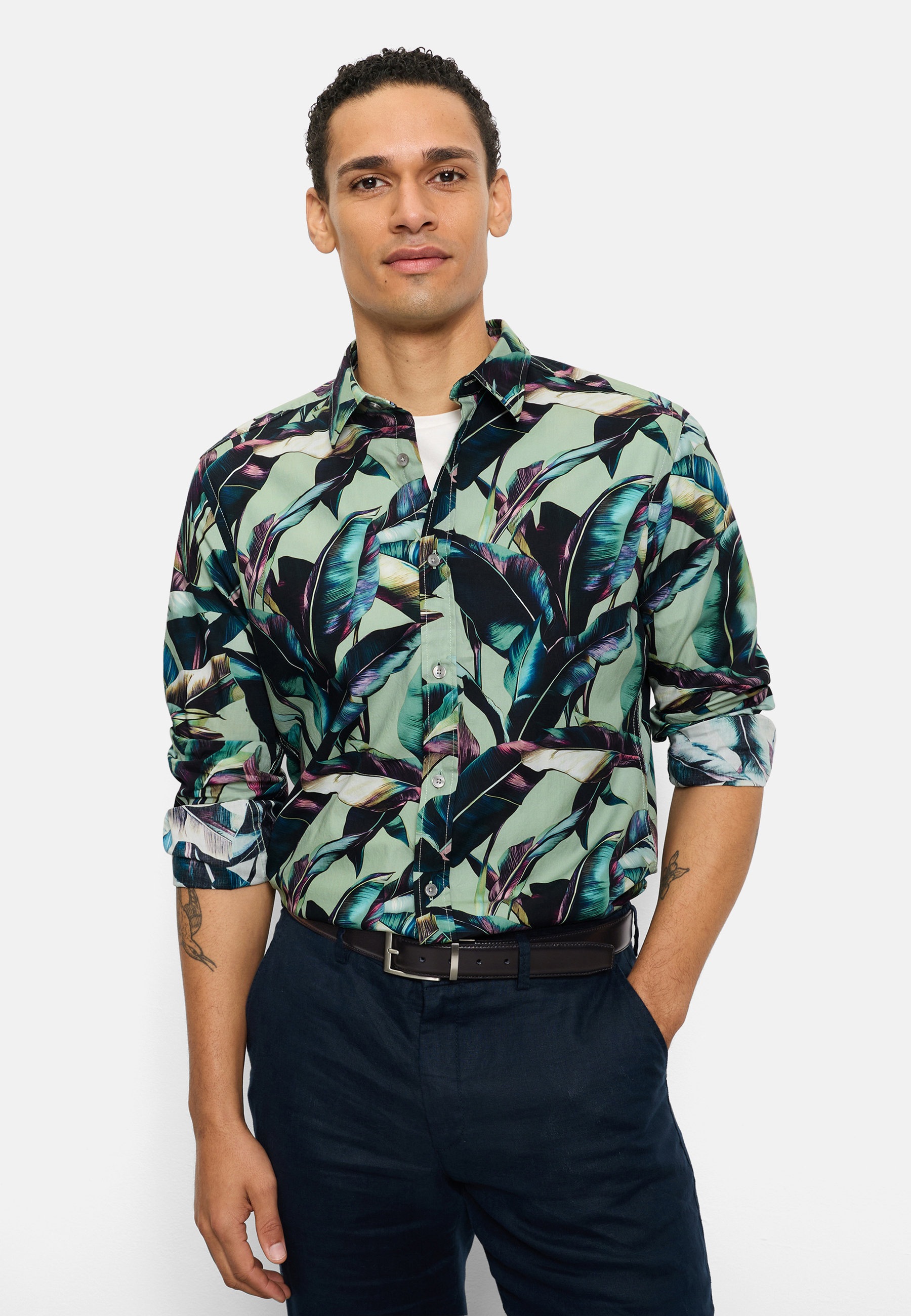 OLYMP Herren Langarmhemd "OLYMP Casual, regular fit, Kent"oliv, Gr. M, Hemden