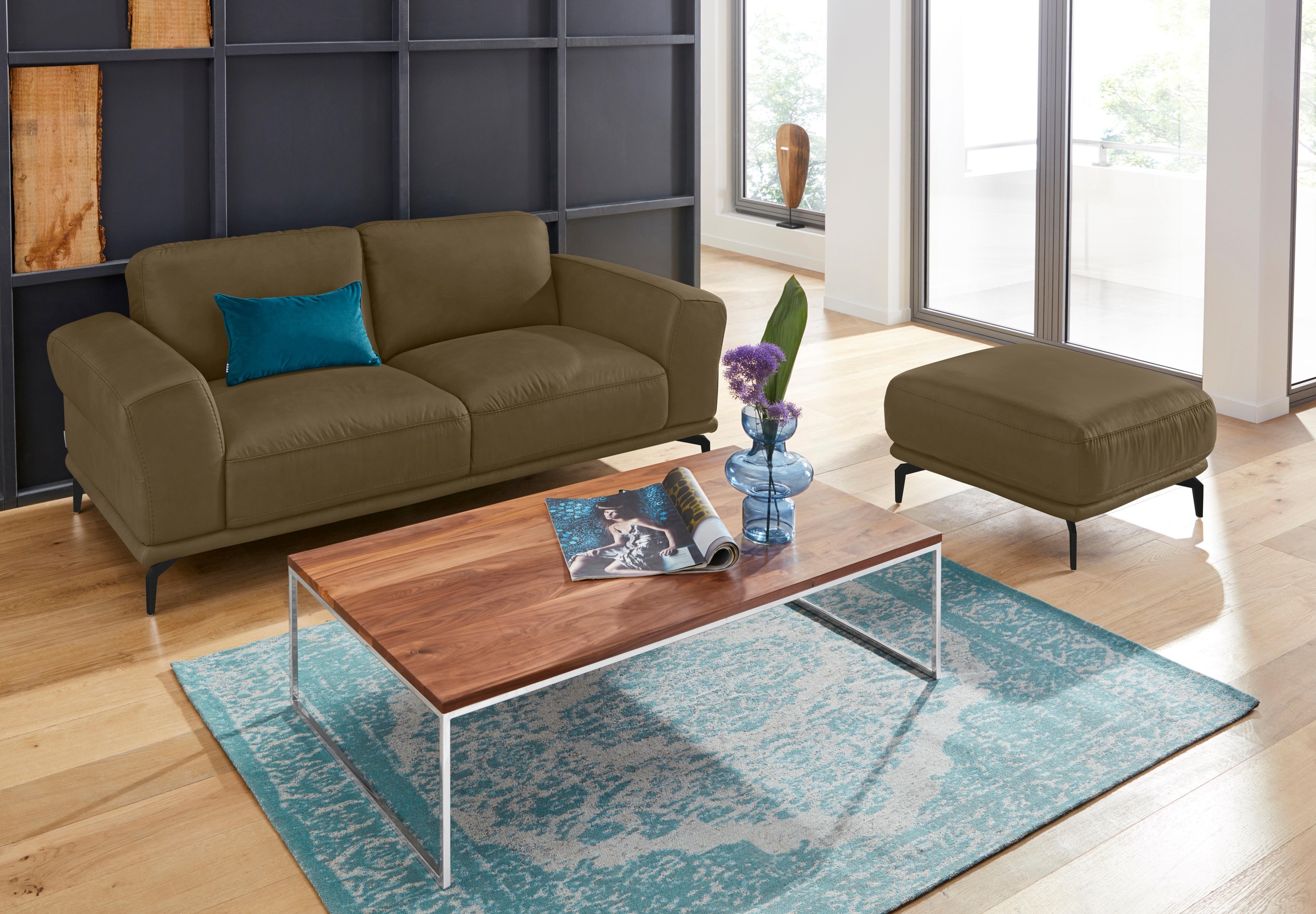 W.SCHILLIG Hocker »montanaa« mit Metallfüßen in Schwarz pulverbeschichtet, Breite 71 cm