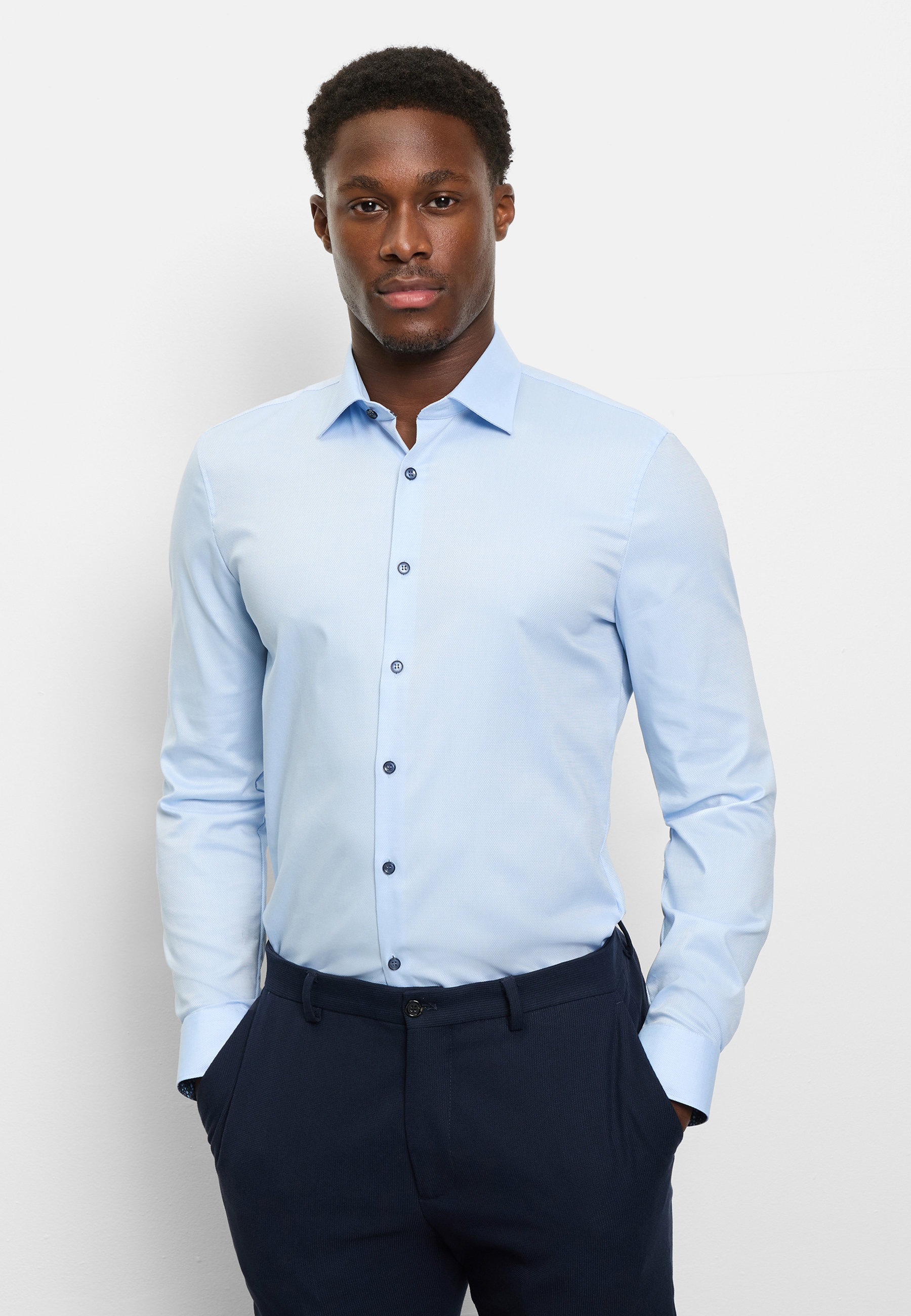 Businesshemd OLYMP "OLYMP No. Six, super slim, New York Kent", Herren, Gr. 37, Normaler Arm, bleu, 97% Baumwolle, 3% Elastolefin, Hemden