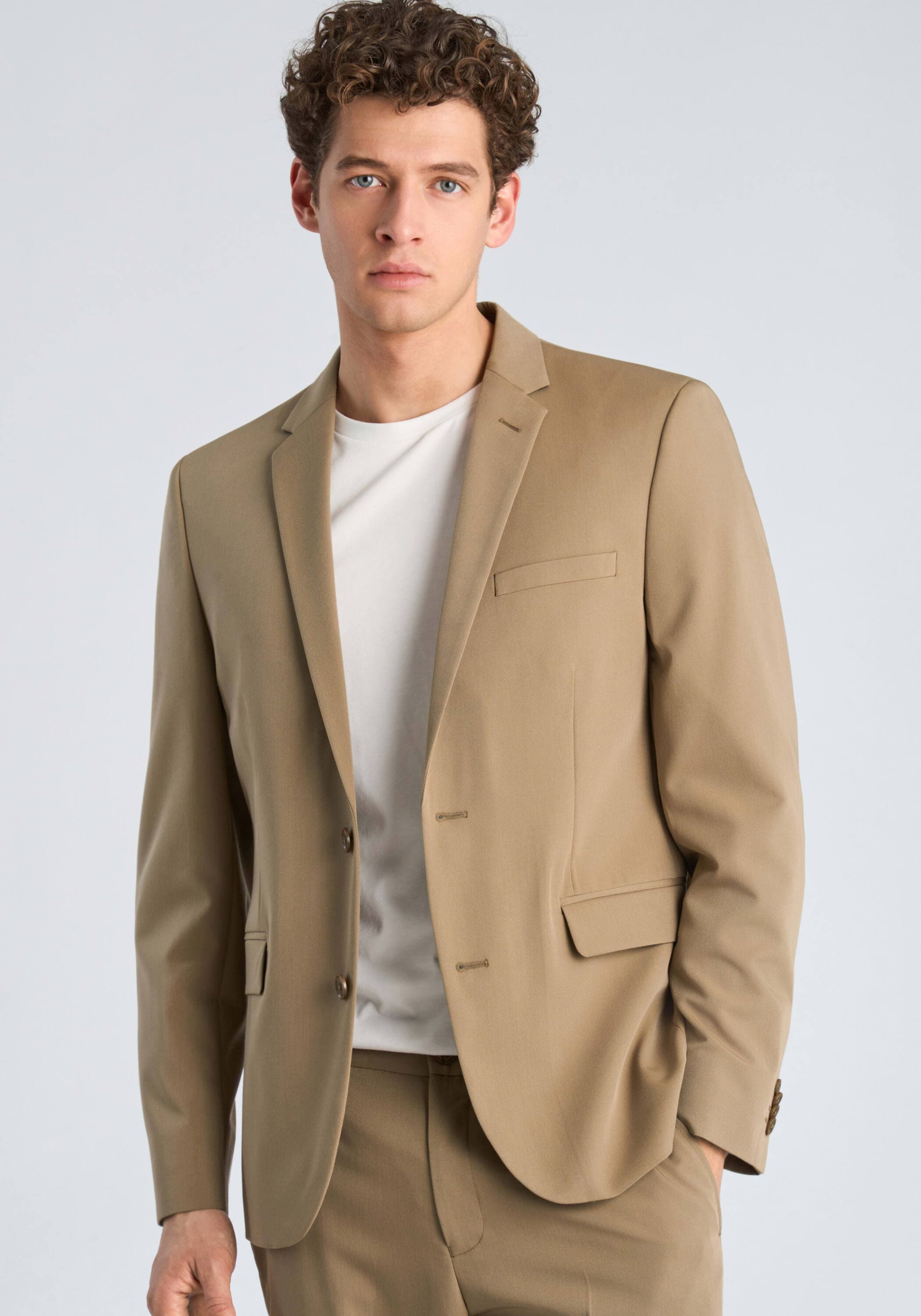 LINDBERGH Herren Anzug "Anzug Relaxed Fit", beige, Gr. 44, unifarben, Obermaterial: 77% Polyester, 18% Viskose, 5% Elasthan. Futter: 100% Polyester,